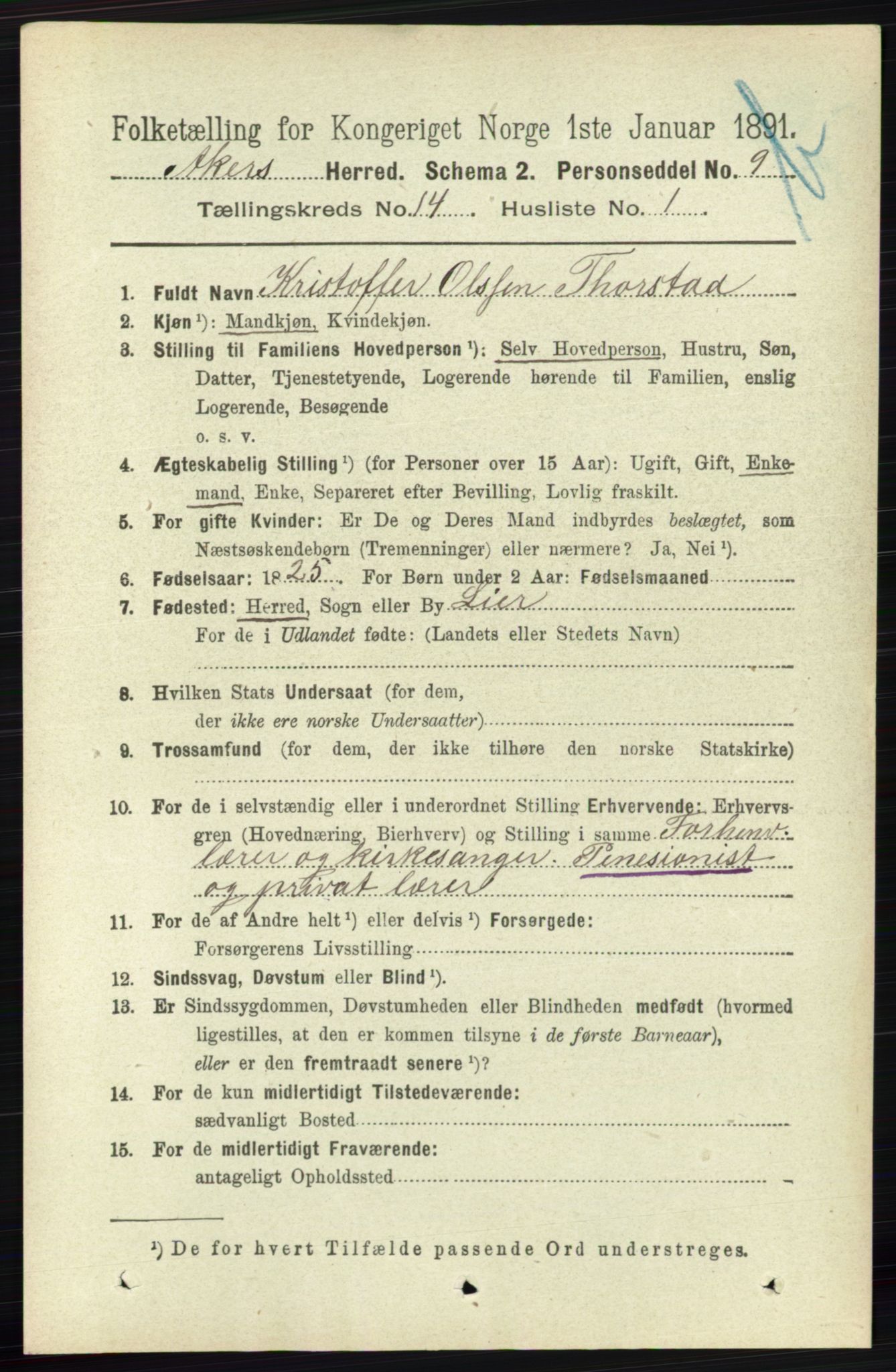 RA, 1891 census for 0218 Aker, 1891, p. 12741