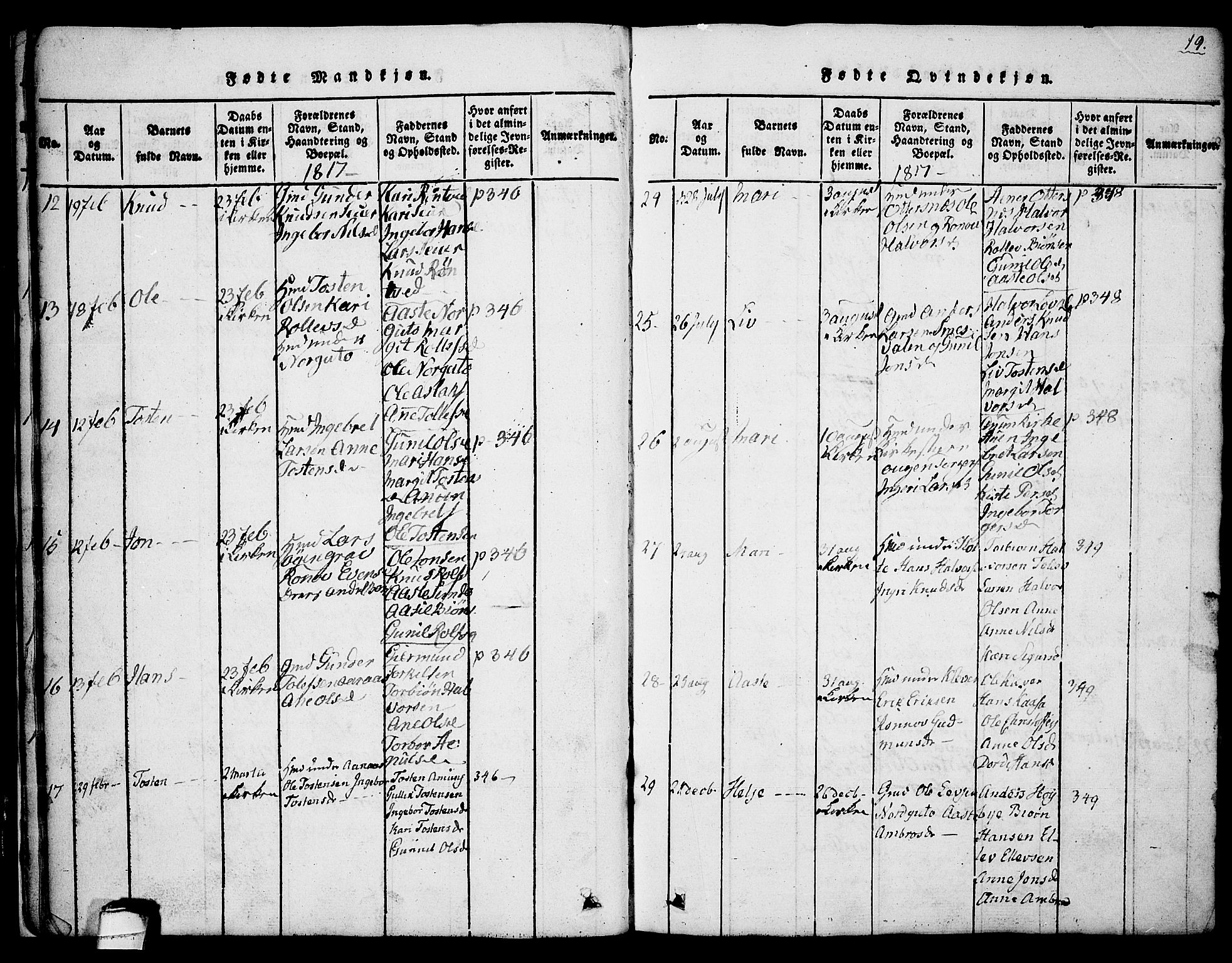 Sauherad kirkebøker, AV/SAKO-A-298/G/Ga/L0001: Parish register (copy) no. I 1, 1815-1827, p. 19