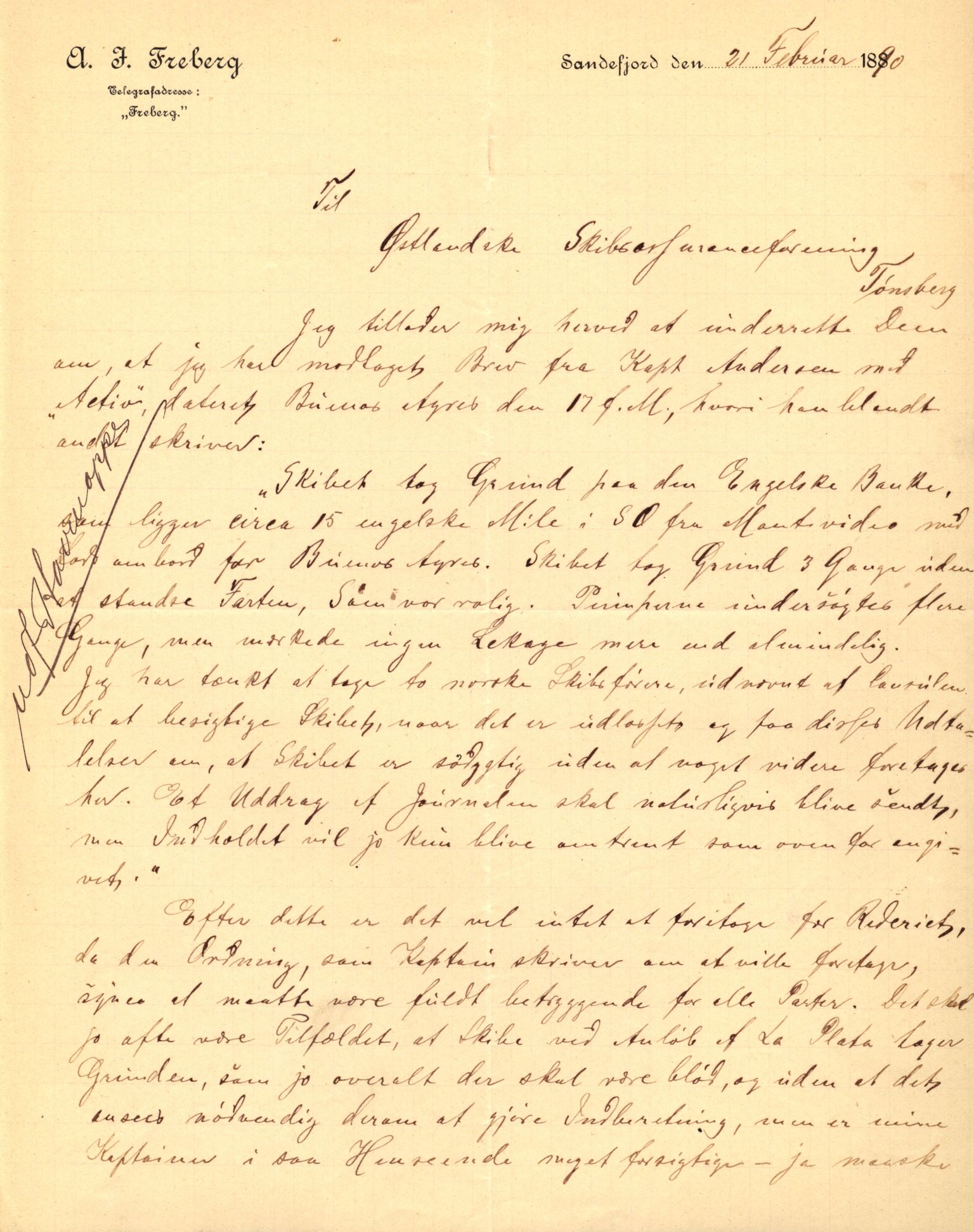 Pa 63 - Østlandske skibsassuranceforening, VEMU/A-1079/G/Ga/L0027/0009: Havaridokumenter / Activ av Sandefjord, Alice, Alexandra, Aleyon, Wido, 1891, p. 4