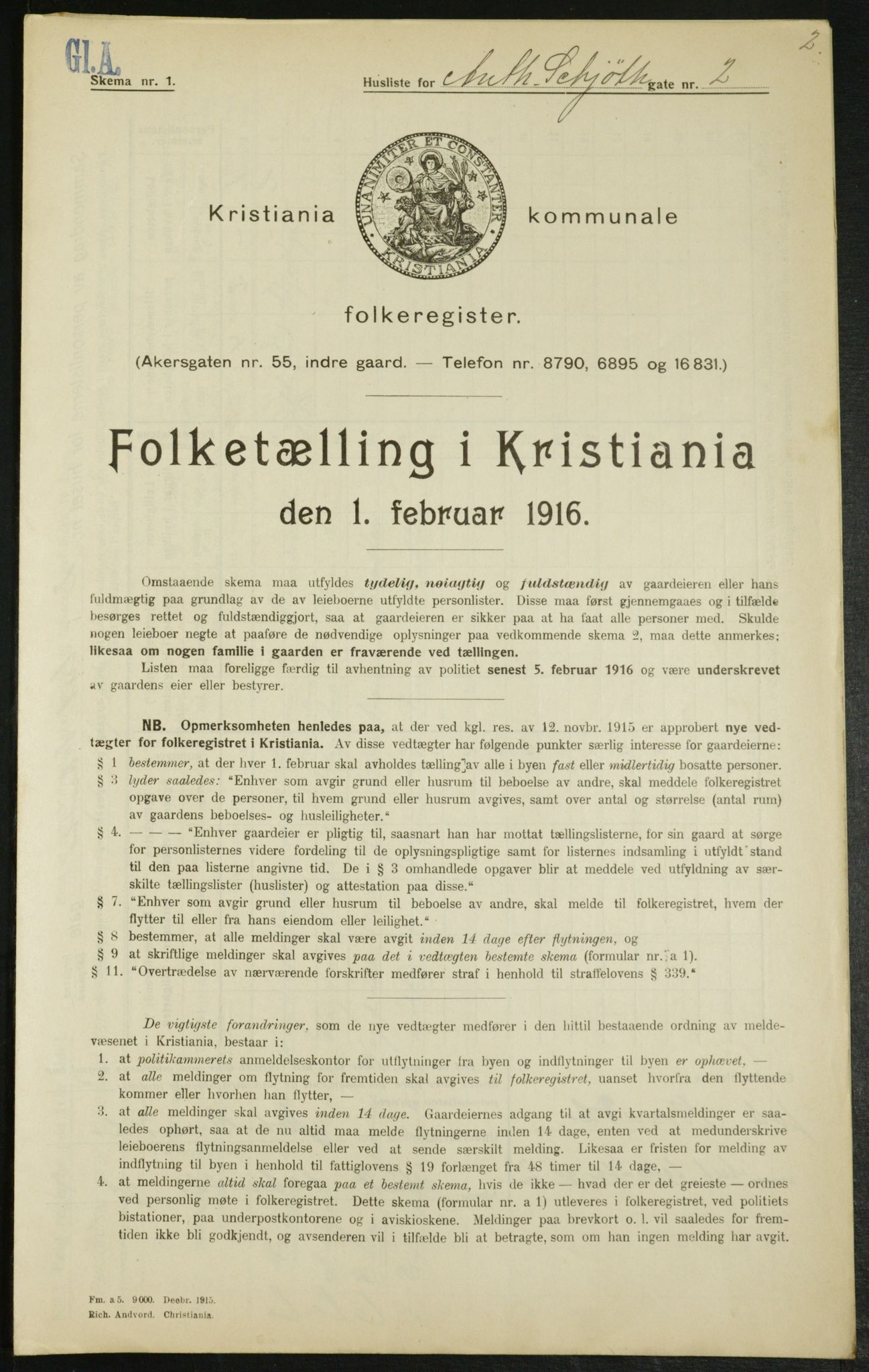 OBA, Municipal Census 1916 for Kristiania, 1916, p. 1292