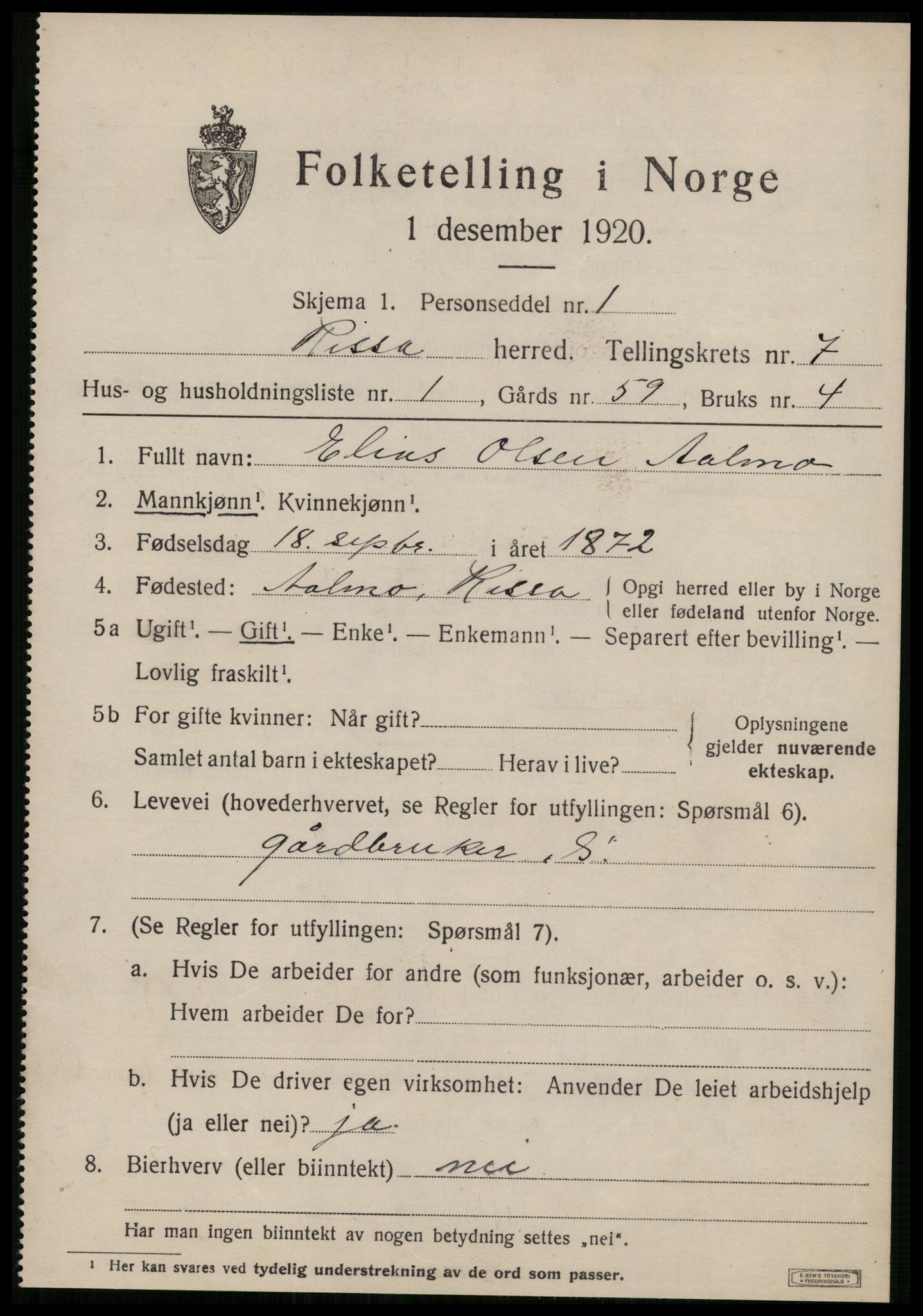 SAT, 1920 census for Rissa, 1920, p. 4807