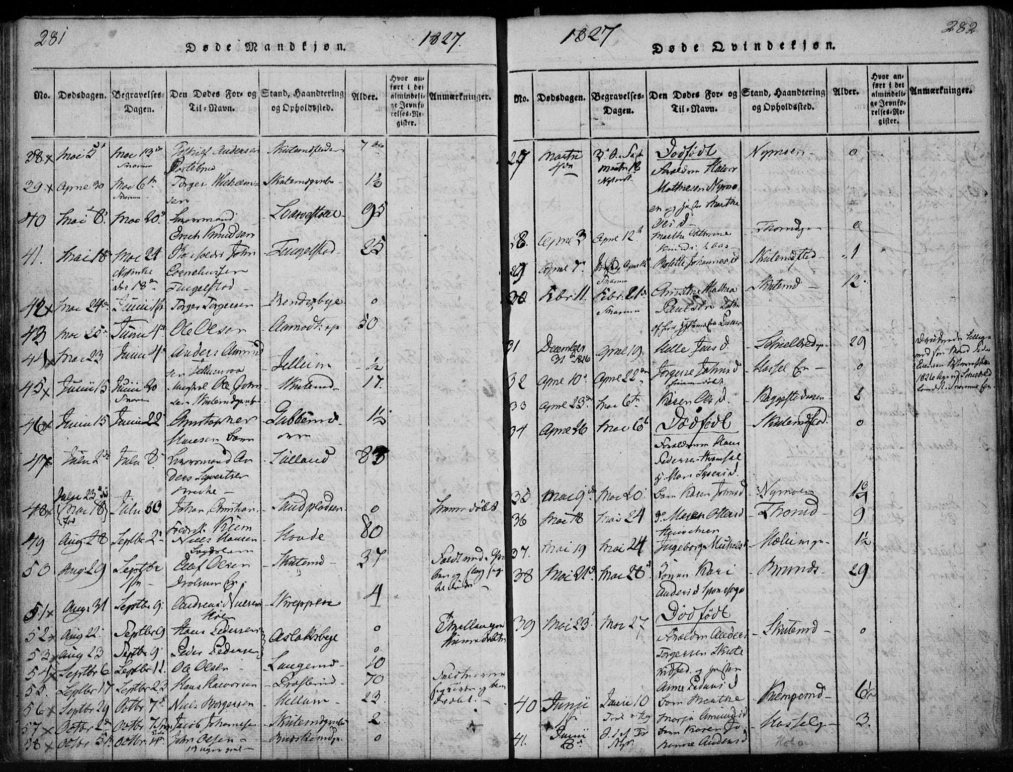 Modum kirkebøker, AV/SAKO-A-234/F/Fa/L0005: Parish register (official) no. 5, 1824-1841, p. 281-282