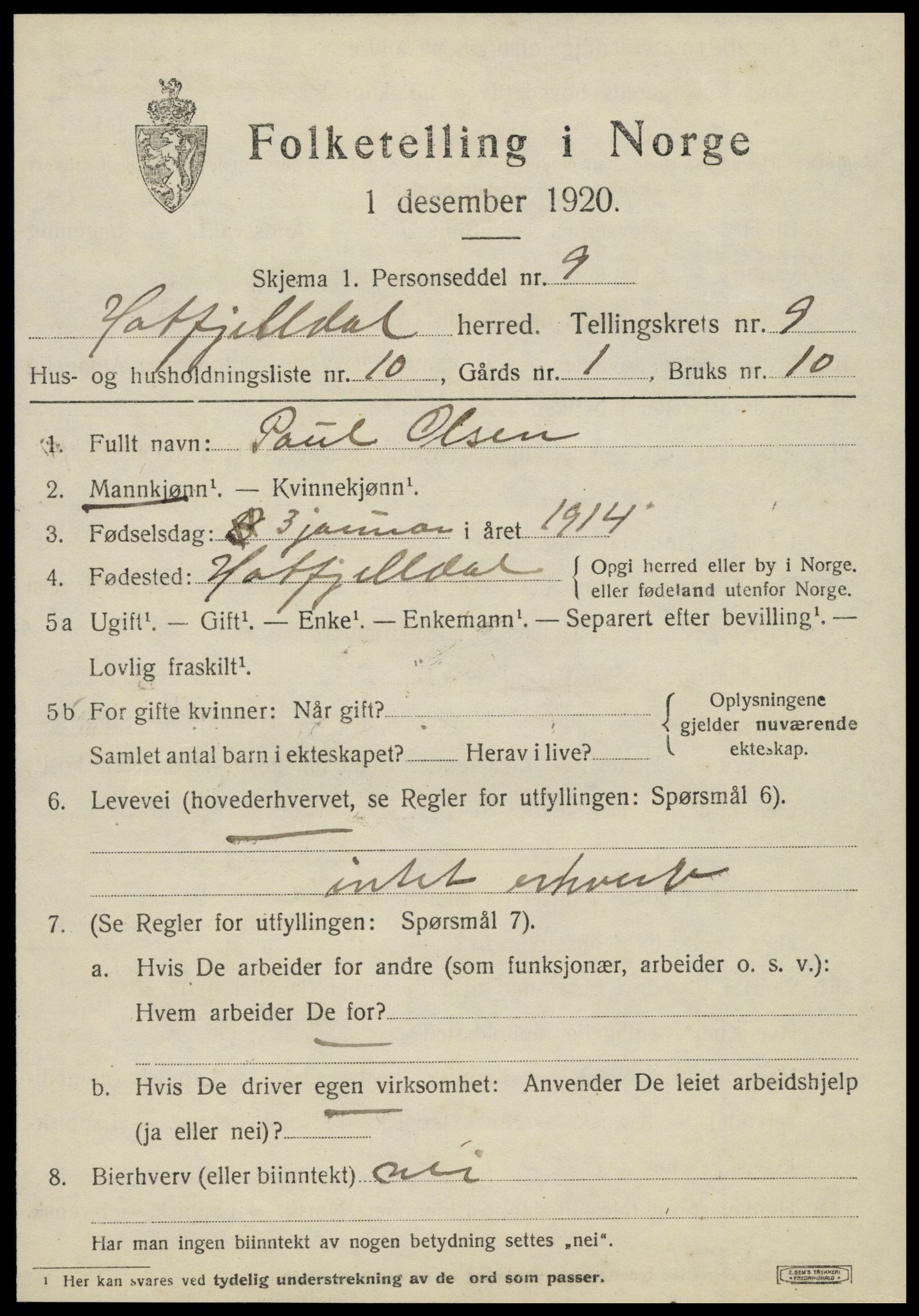 SAT, 1920 census for Hattfjelldal, 1920, p. 2278