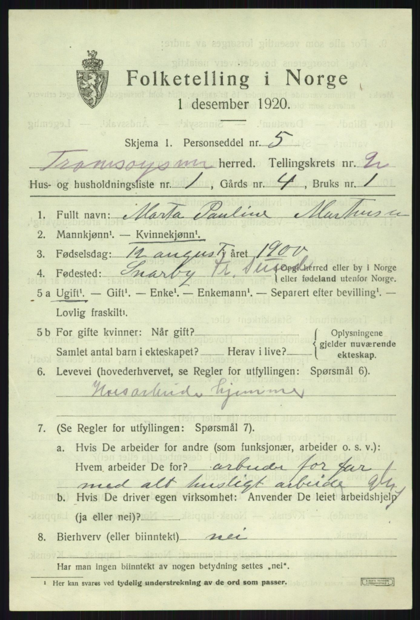 SATØ, 1920 census for Tromsøysund, 1920, p. 2370