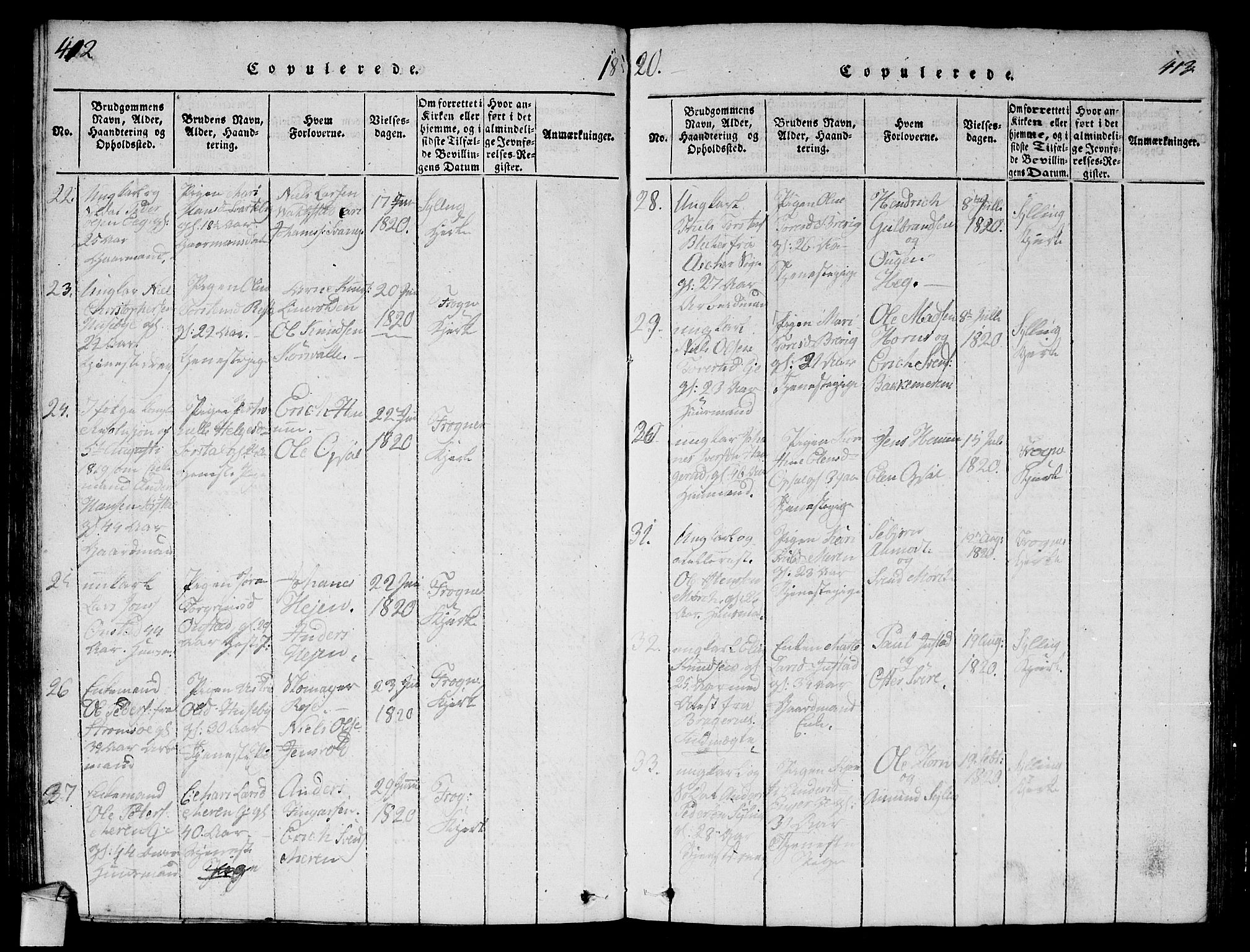 Lier kirkebøker, AV/SAKO-A-230/G/Ga/L0001: Parish register (copy) no. I 1, 1813-1824, p. 412-413