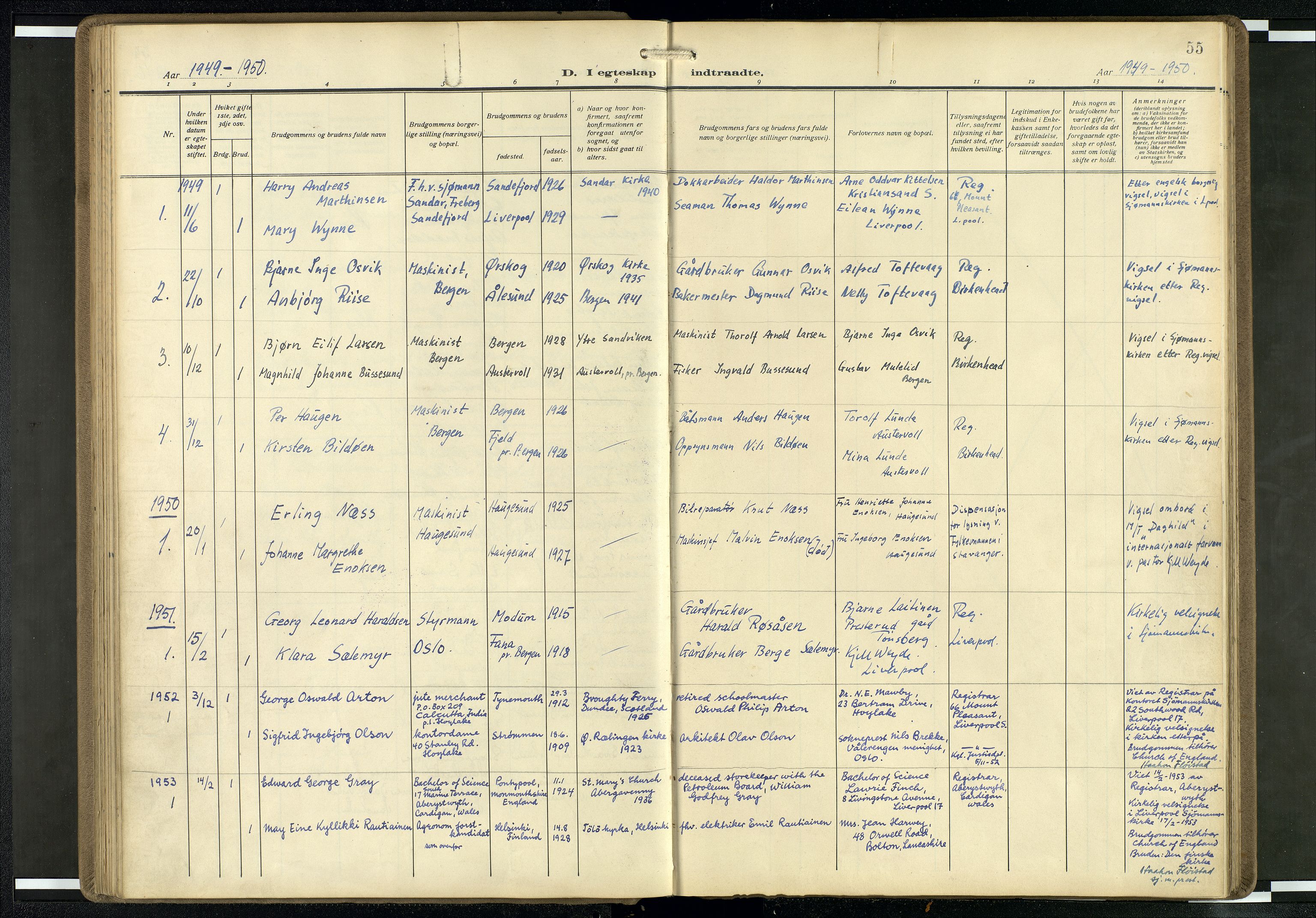 Den norske sjømannsmisjon i utlandet/Mersey-havnene (Liverpool), AV/SAB-SAB/PA-0104/H/Ha/L0001: Parish register (official) no. A 1, 1919-1954, p. 54b-55a