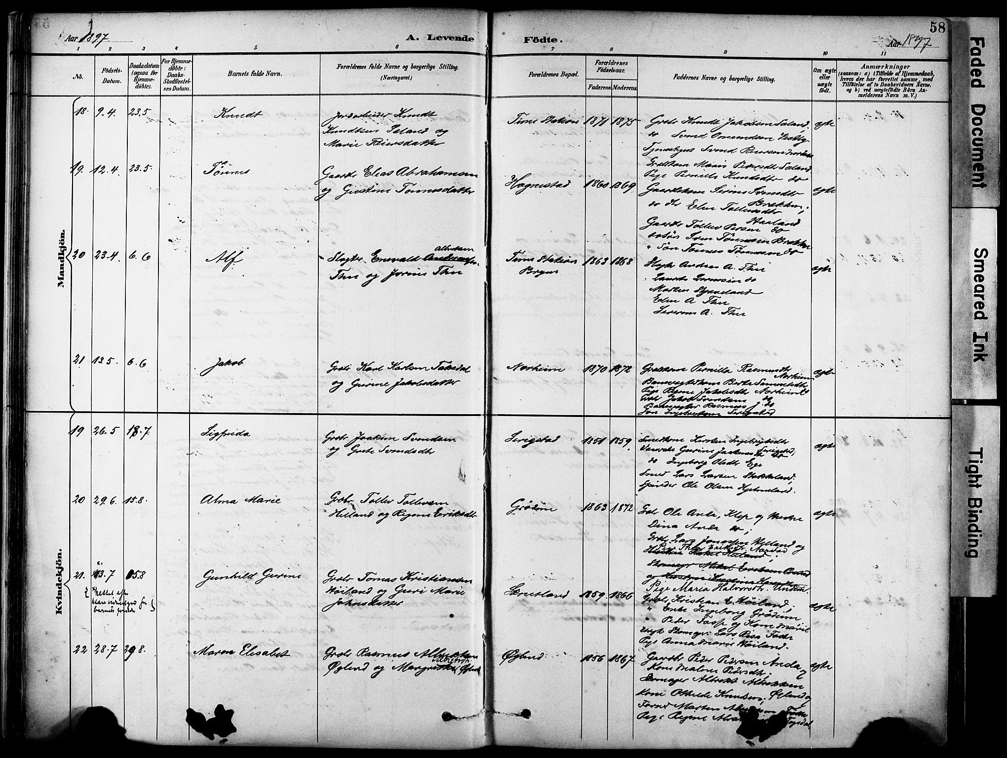 Lye sokneprestkontor, AV/SAST-A-101794/001/30BA/L0011: Parish register (official) no. A 9, 1893-1903, p. 58