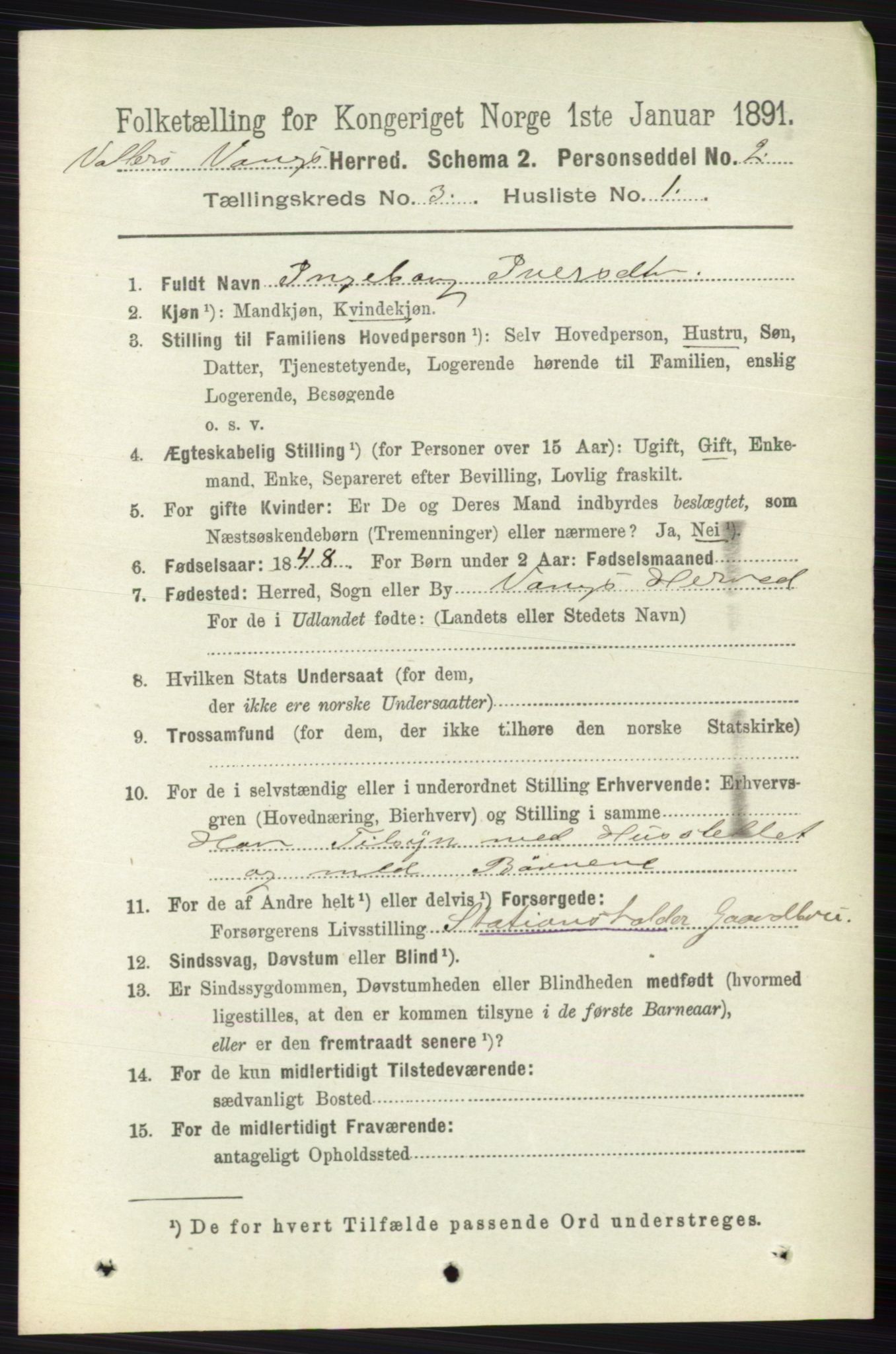 RA, 1891 census for 0545 Vang, 1891, p. 712