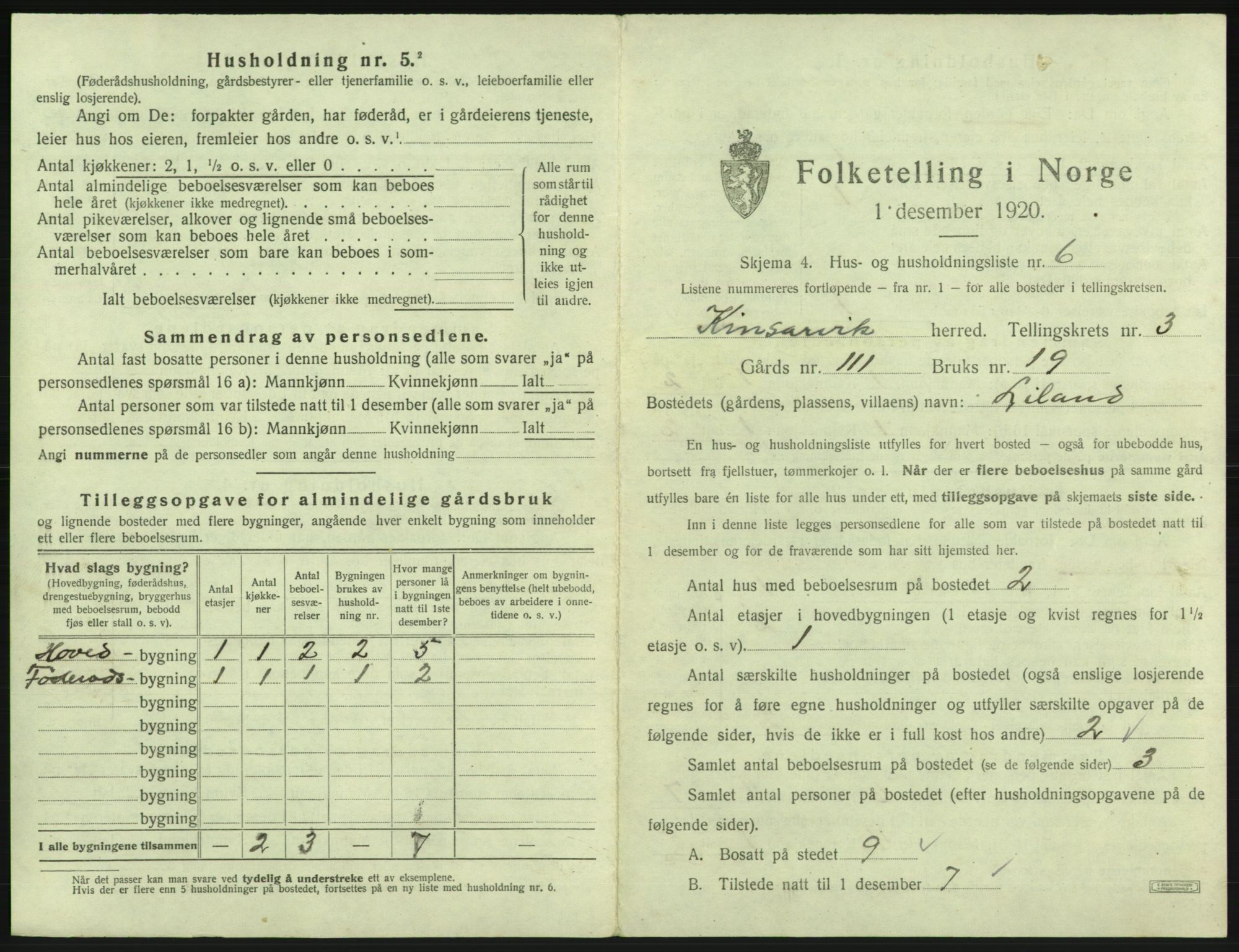 SAB, 1920 census for Kinsarvik, 1920, p. 231