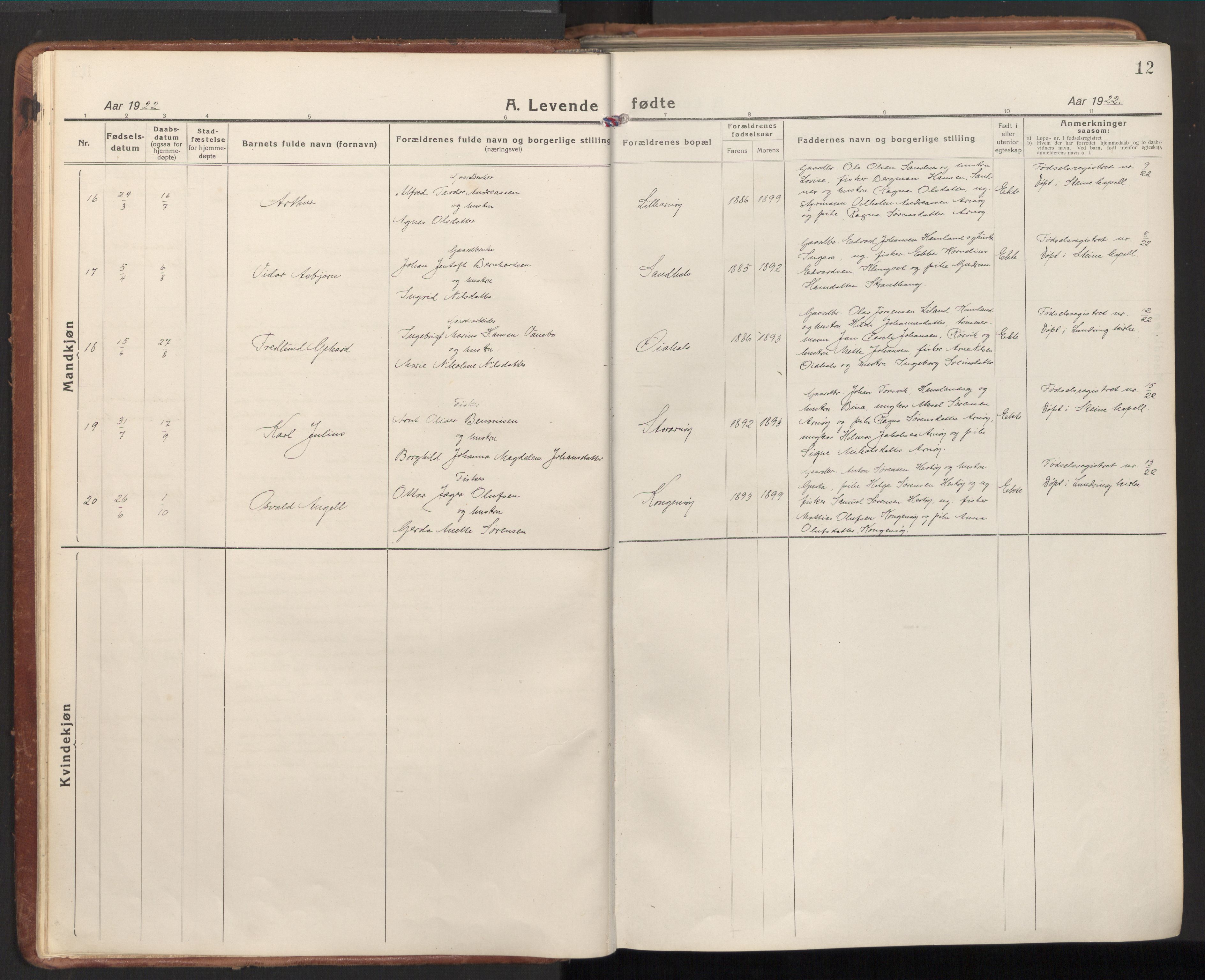 Ministerialprotokoller, klokkerbøker og fødselsregistre - Nord-Trøndelag, AV/SAT-A-1458/784/L0678: Parish register (official) no. 784A13, 1921-1938, p. 12