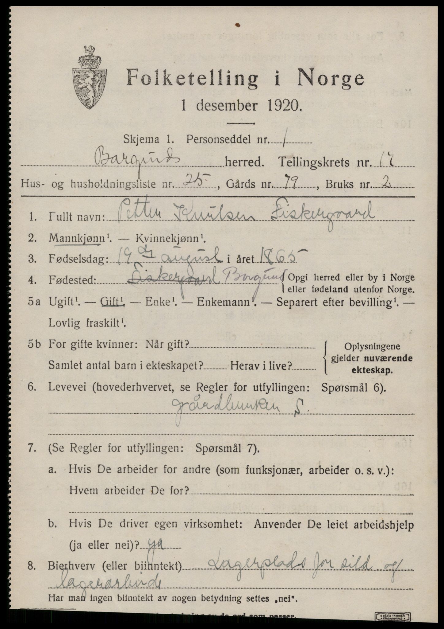 SAT, 1920 census for Borgund, 1920, p. 12904