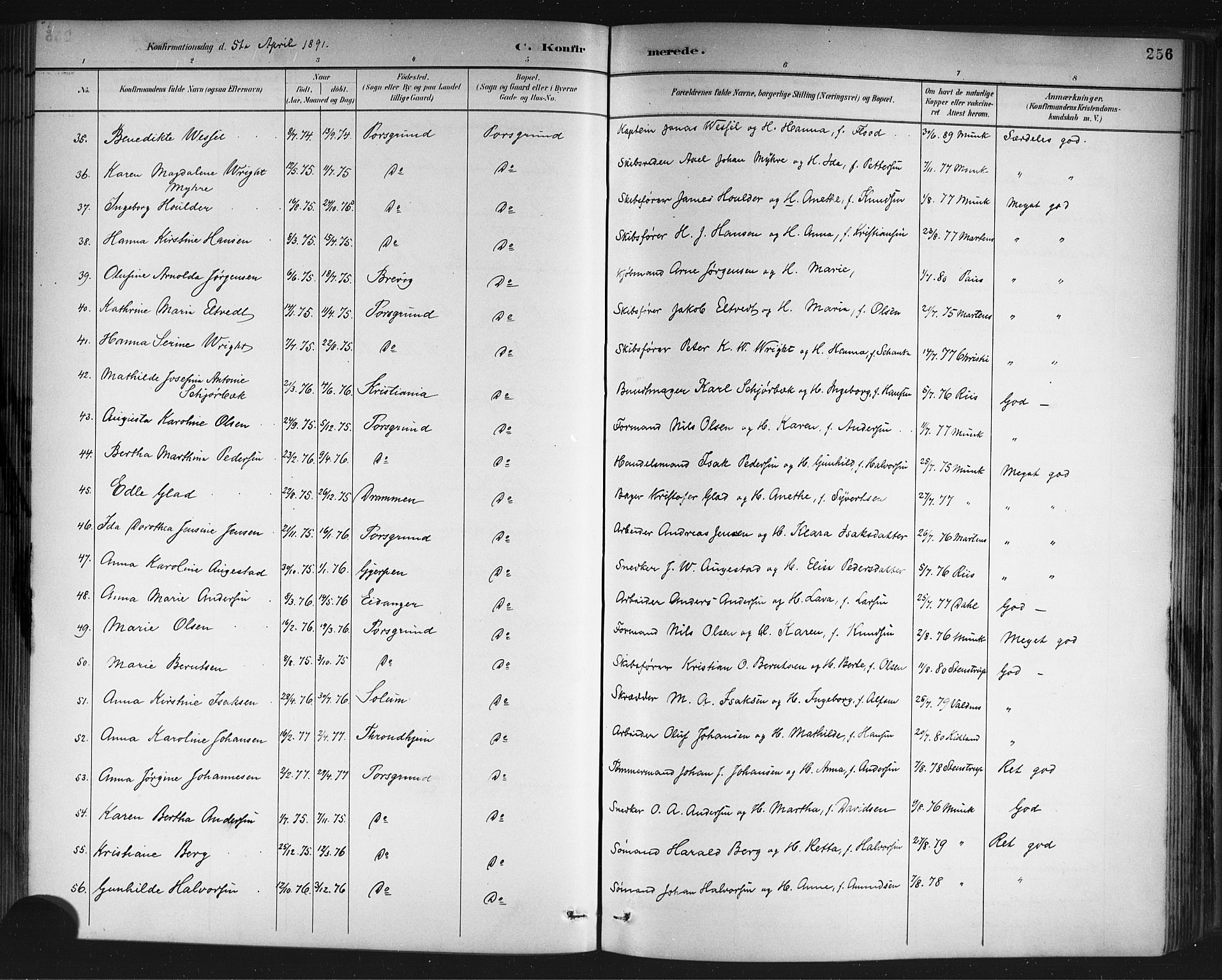 Porsgrunn kirkebøker , SAKO/A-104/G/Gb/L0005: Parish register (copy) no. II 5, 1883-1915, p. 256