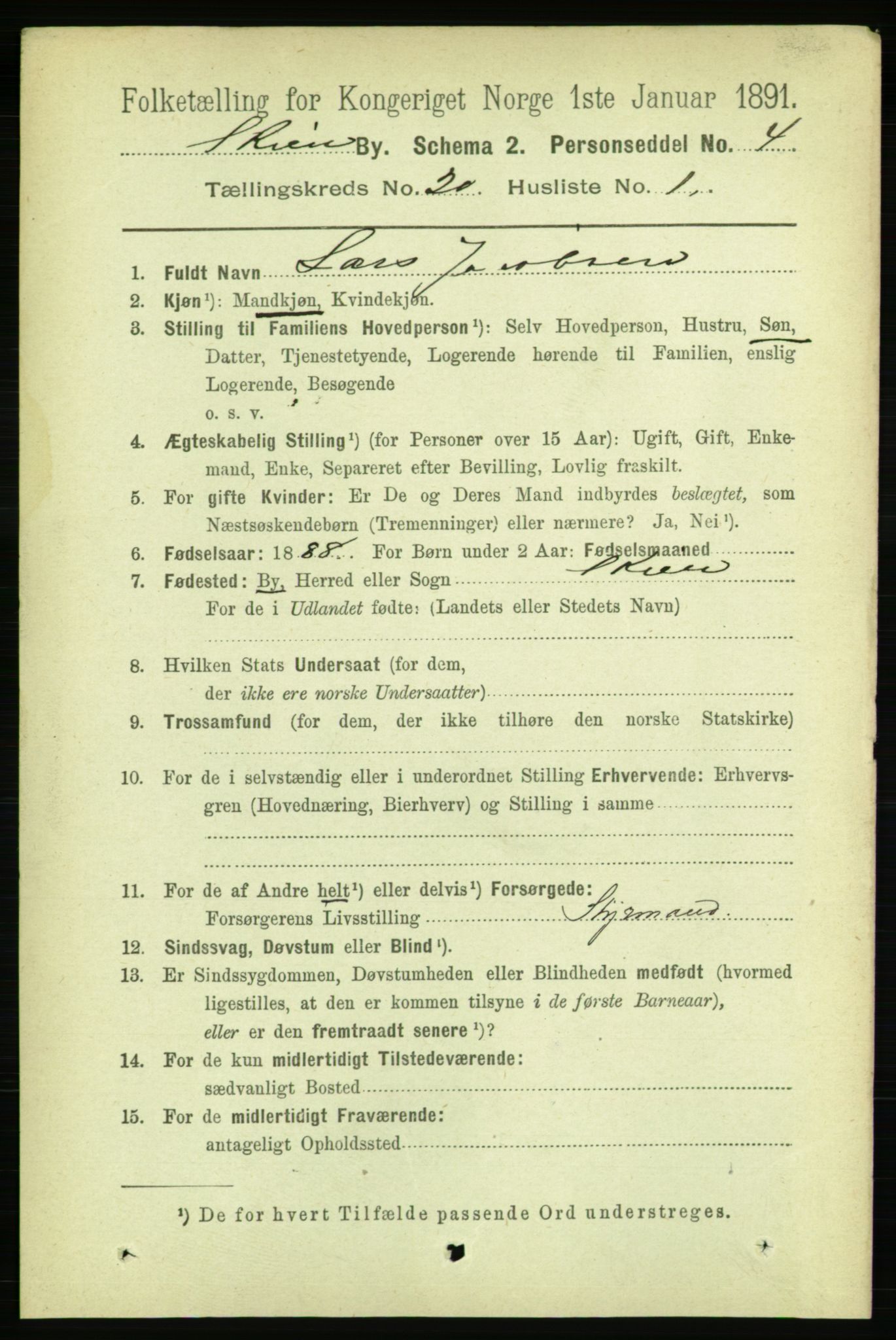 RA, 1891 census for 0806 Skien, 1891, p. 5126