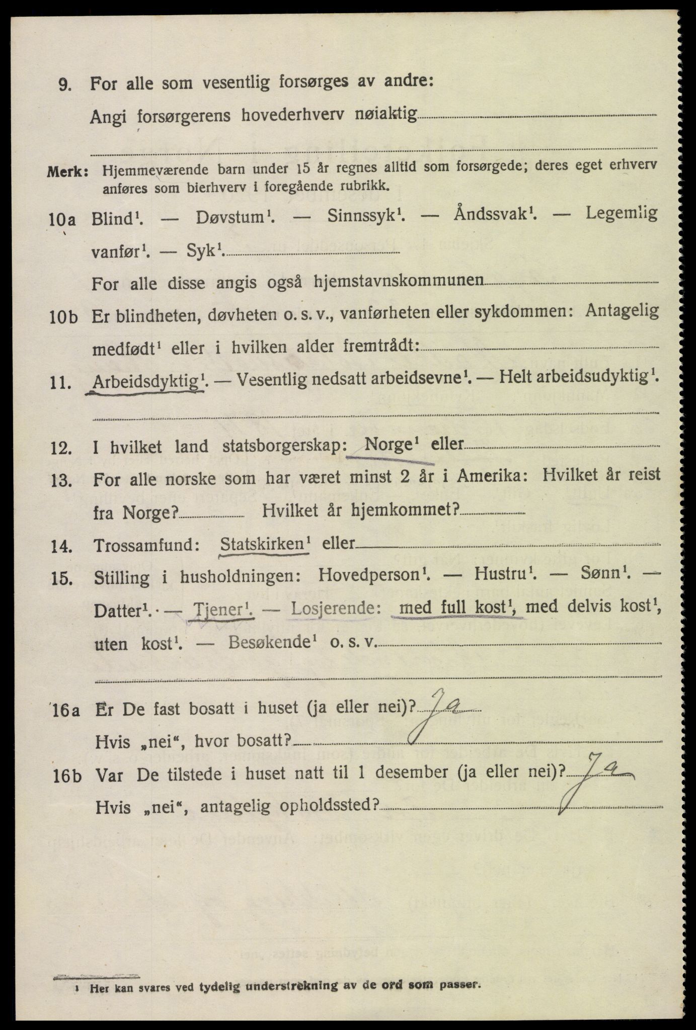 SAK, 1920 census for Bygland, 1920, p. 1088