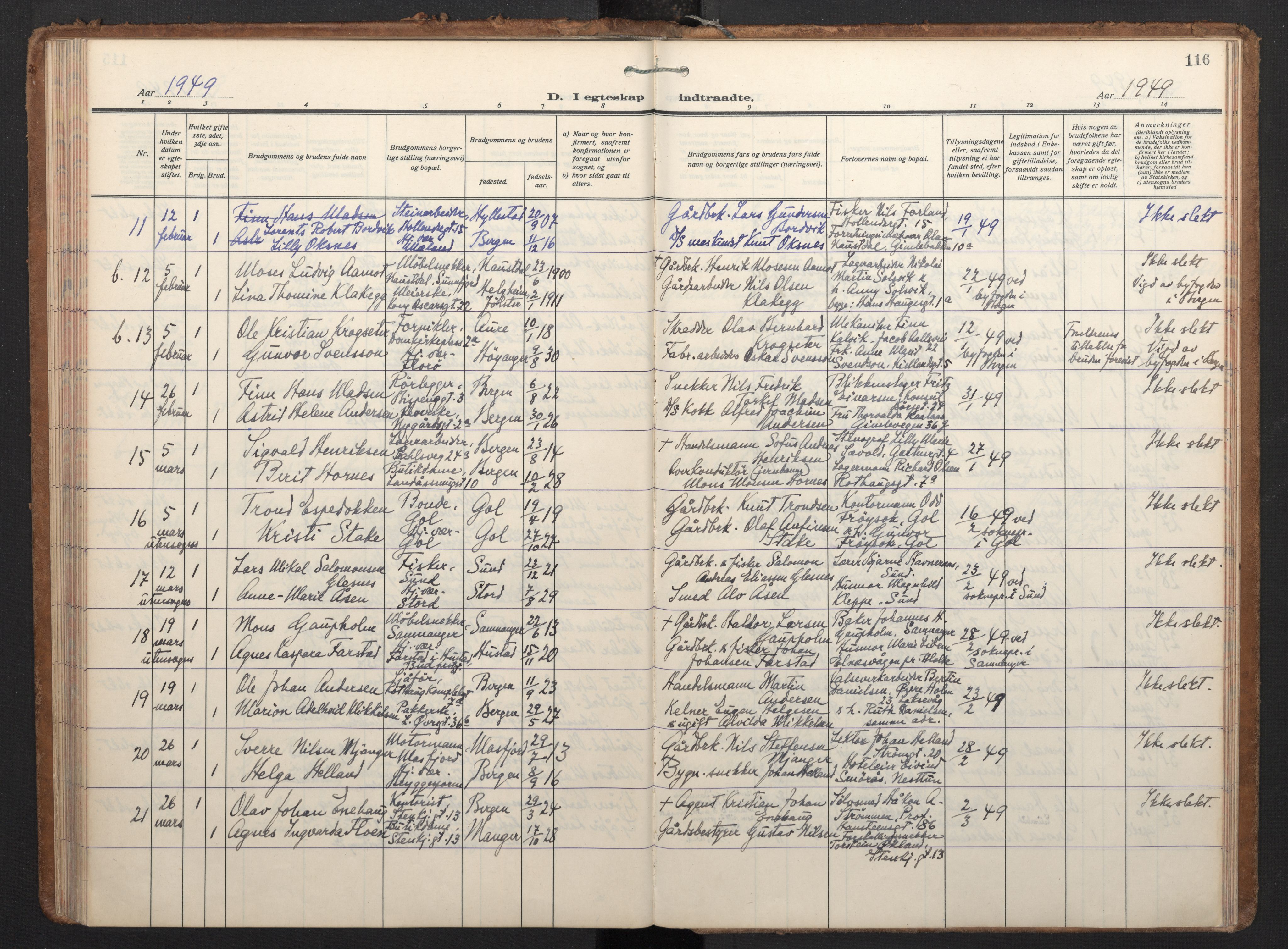 Korskirken sokneprestembete, AV/SAB-A-76101/H/Haa/L0040: Parish register (official) no. D 7, 1938-1952, p. 115b-116a