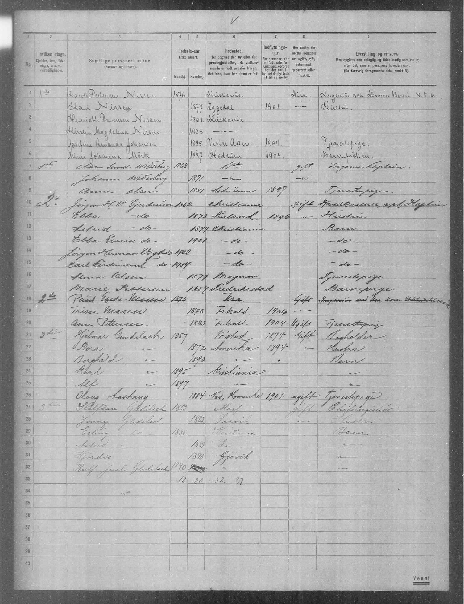 OBA, Municipal Census 1904 for Kristiania, 1904, p. 452