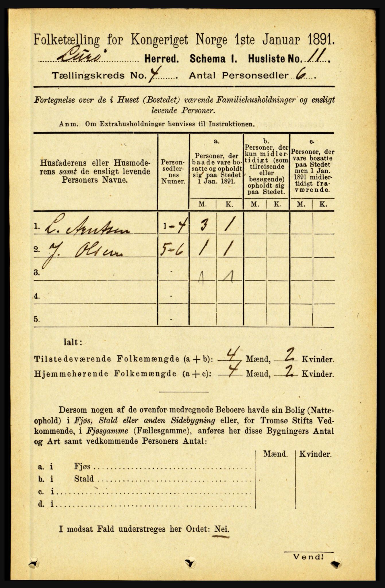 RA, 1891 census for 1834 Lurøy, 1891, p. 1948