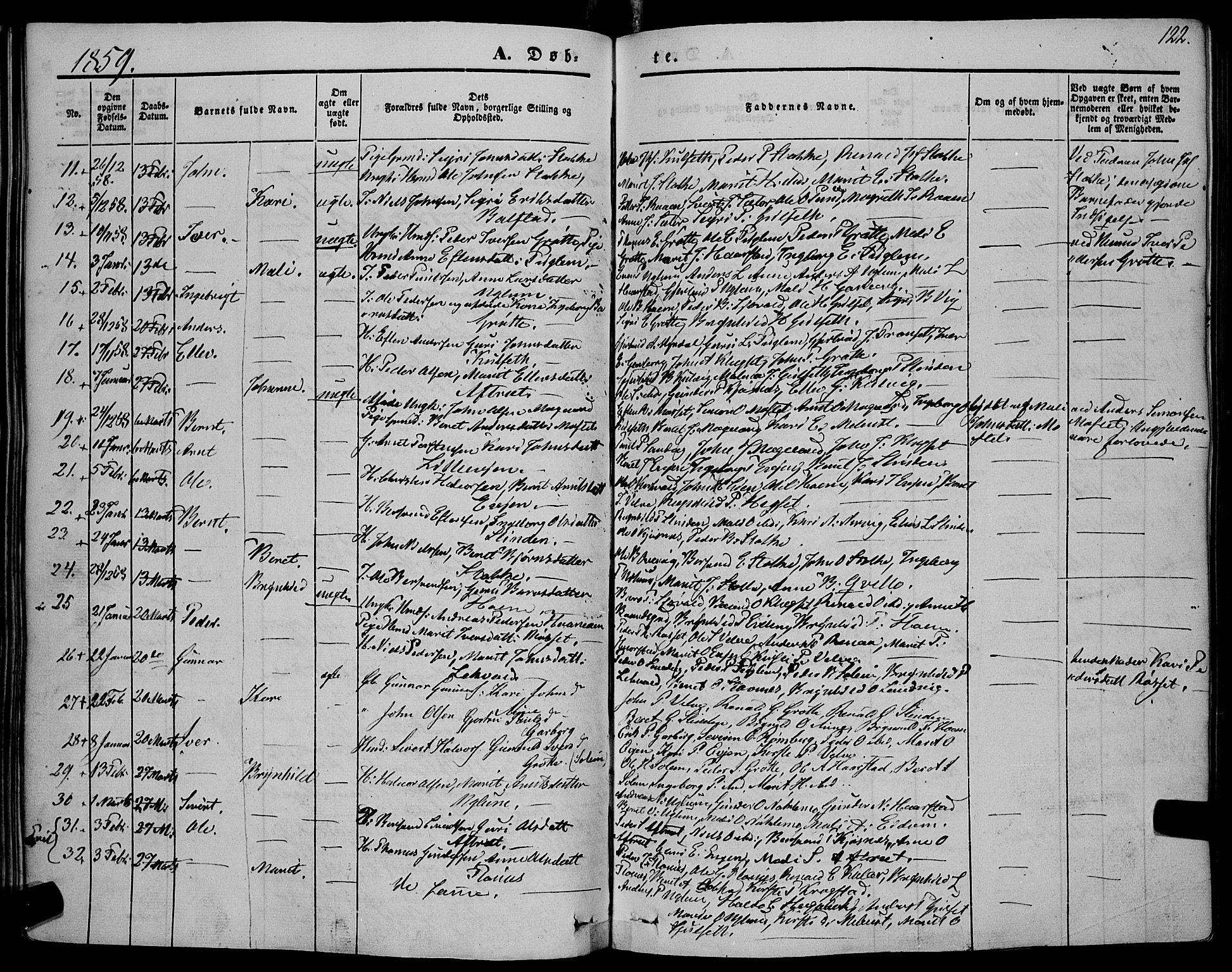 Ministerialprotokoller, klokkerbøker og fødselsregistre - Sør-Trøndelag, SAT/A-1456/695/L1145: Parish register (official) no. 695A06 /1, 1843-1859, p. 122