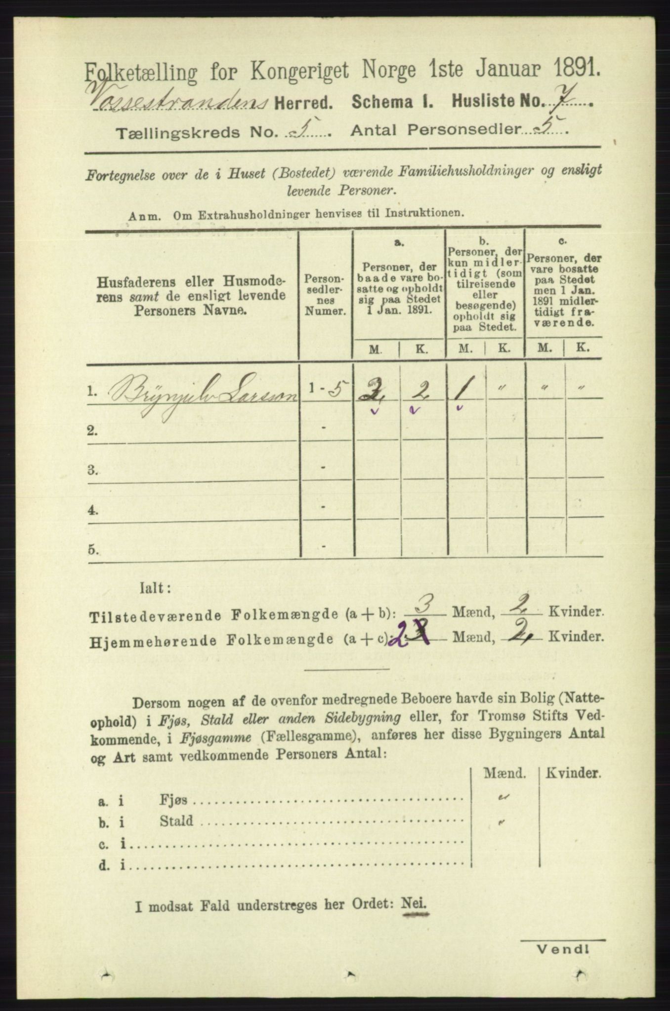 RA, 1891 census for 1236 Vossestrand, 1891, p. 1857