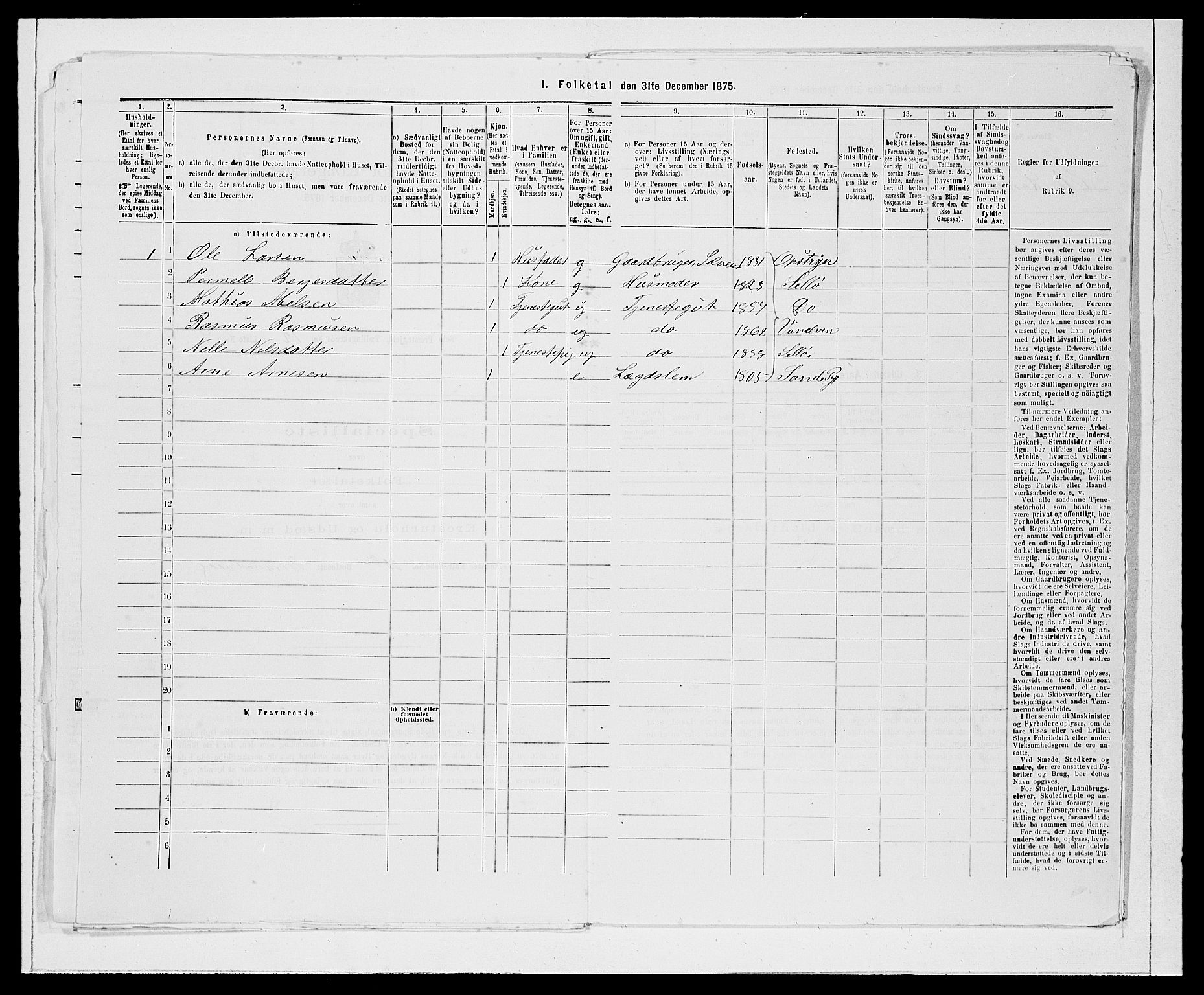 SAB, 1875 Census for 1441P Selje, 1875, p. 1495