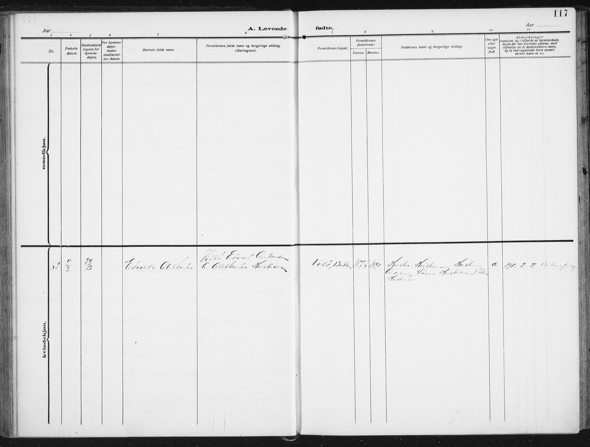 Ministerialprotokoller, klokkerbøker og fødselsregistre - Nordland, SAT/A-1459/880/L1135: Parish register (official) no. 880A09, 1908-1919, p. 117