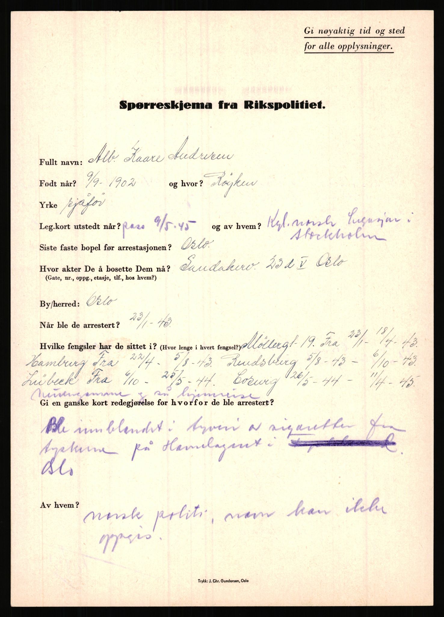 Rikspolitisjefen, AV/RA-S-1560/L/L0001: Abelseth, Rudolf - Berentsen, Odd, 1940-1945, p. 681