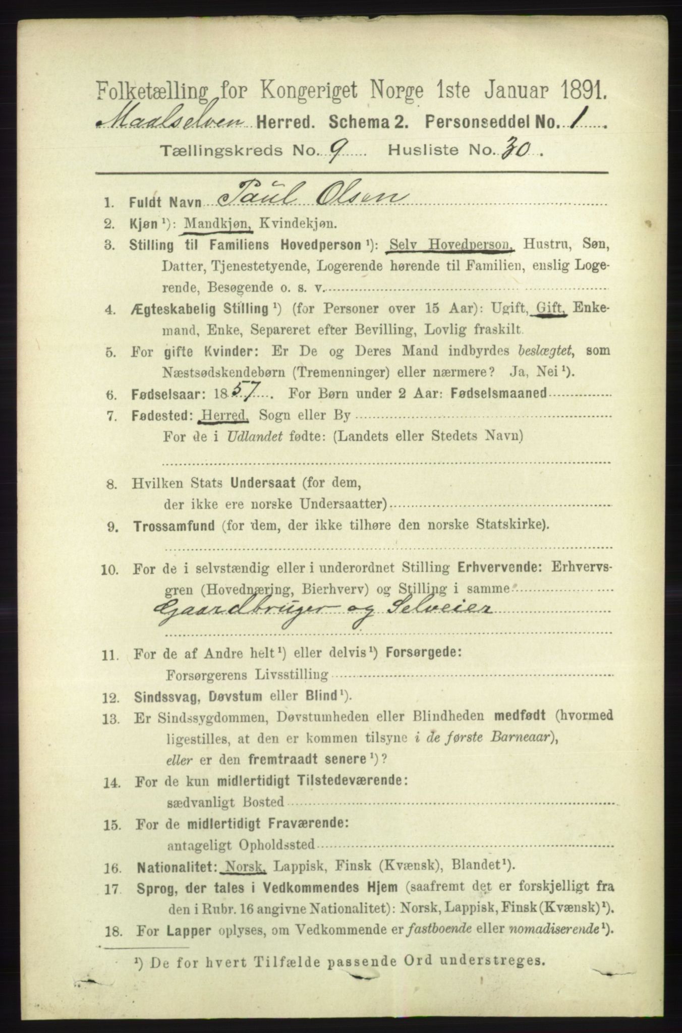 RA, 1891 census for 1924 Målselv, 1891, p. 2950