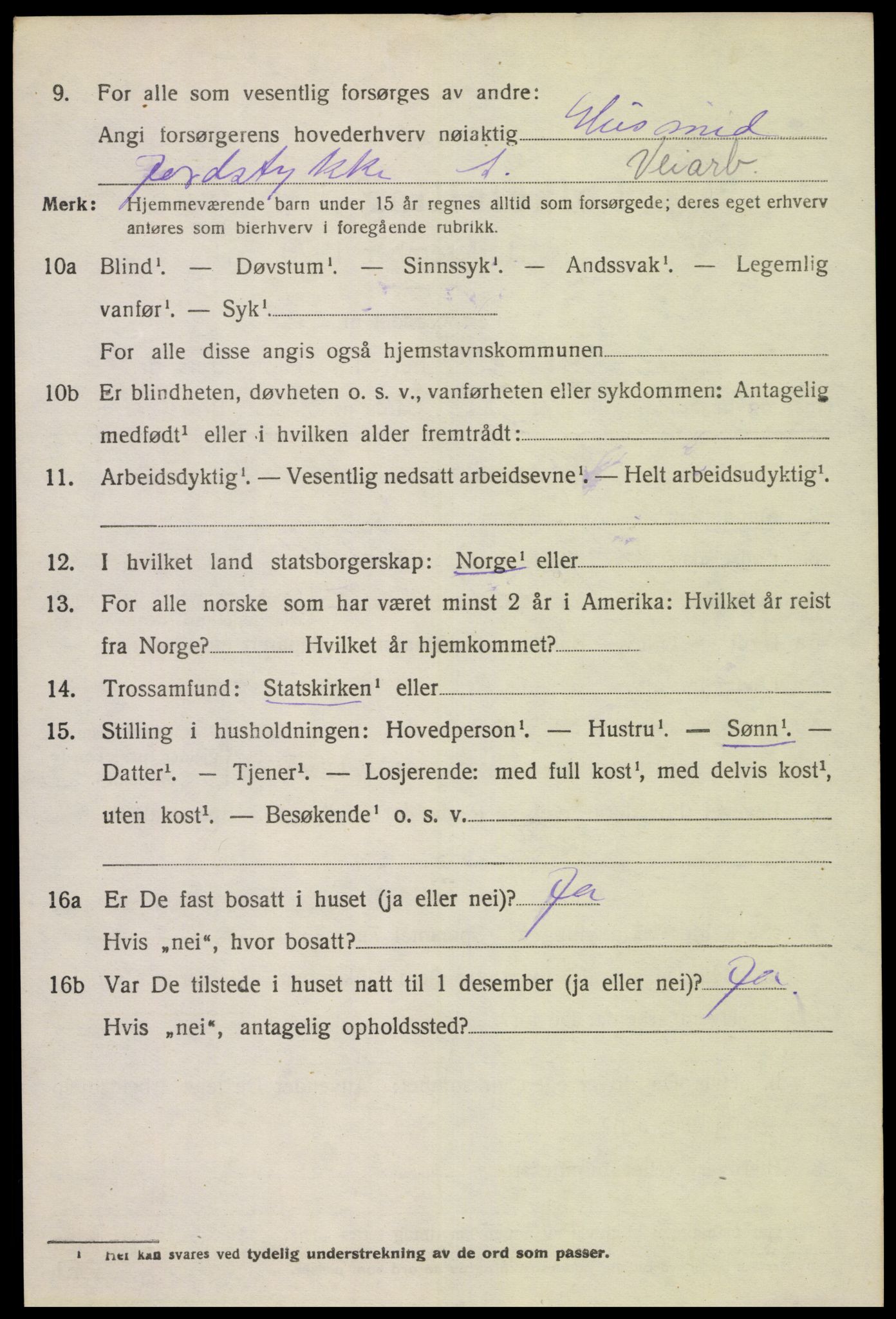 SAK, 1920 census for Tonstad, 1920, p. 1319