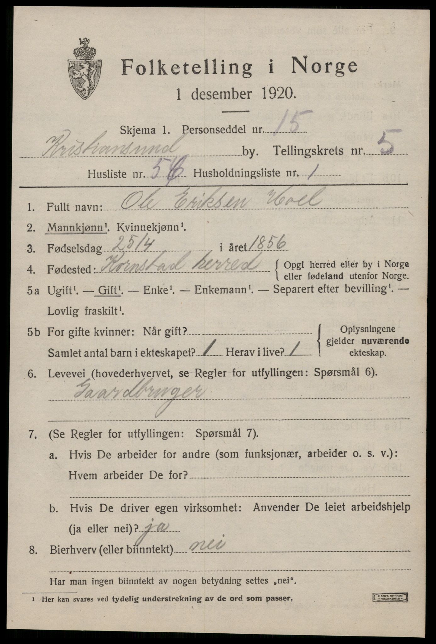 SAT, 1920 census for Kristiansund, 1920, p. 17021