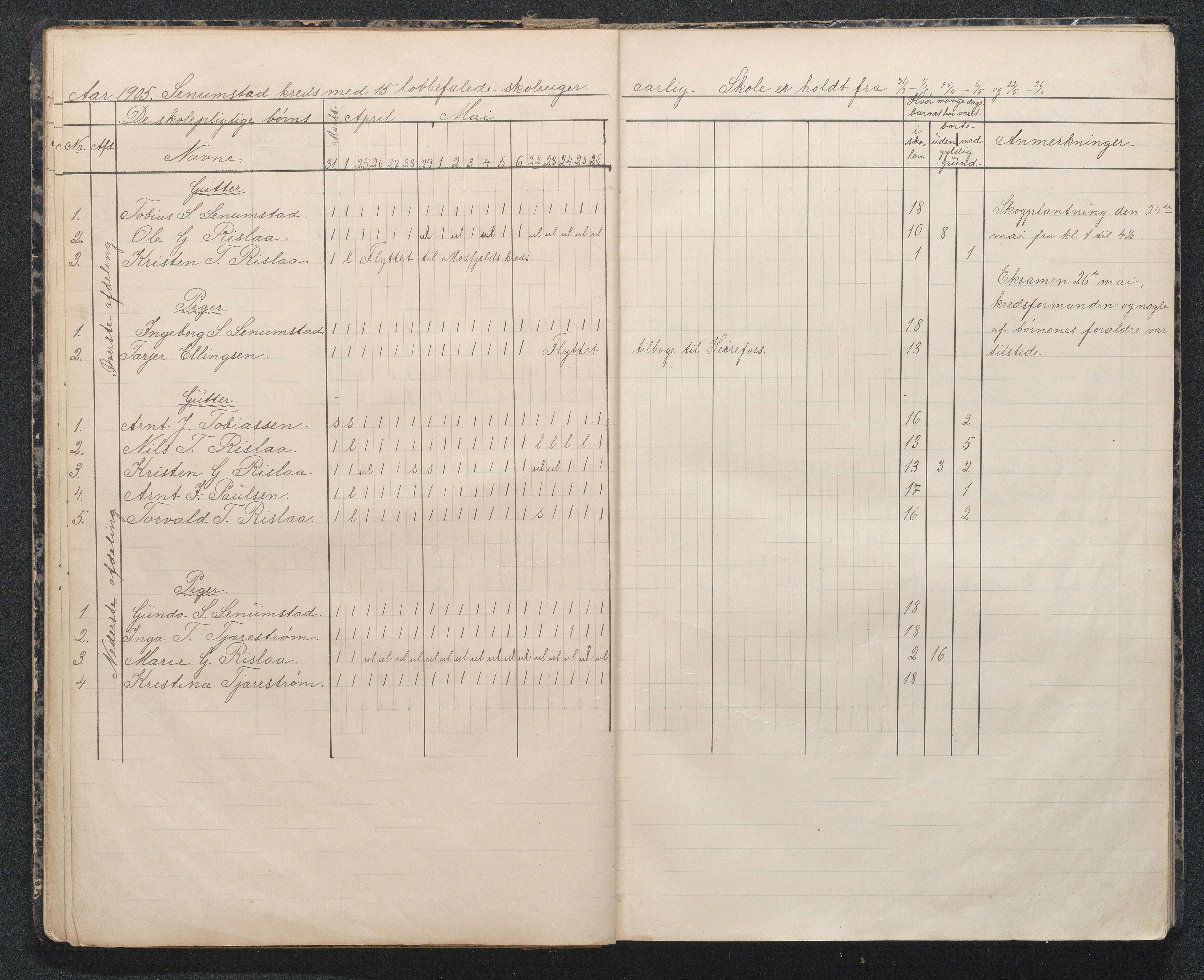 Birkenes kommune, Flå, Senumstad og Rislå skolekretser frem til 1991, AAKS/KA0928-550b_91/F02/L0002: Dagbok for Flå og Senumstad, 1903-1945