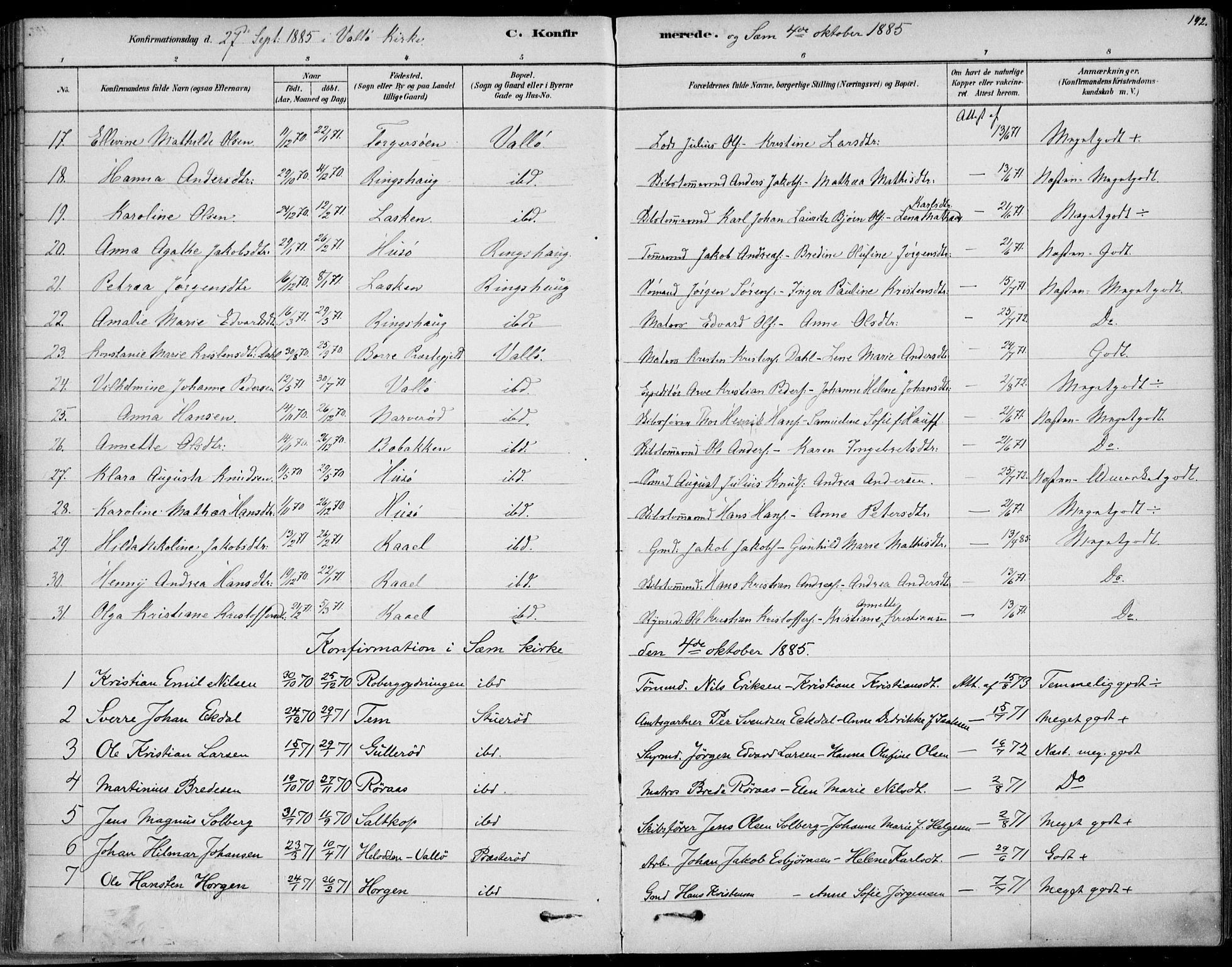 Sem kirkebøker, AV/SAKO-A-5/F/Fb/L0004: Parish register (official) no. II 4, 1878-1891, p. 192