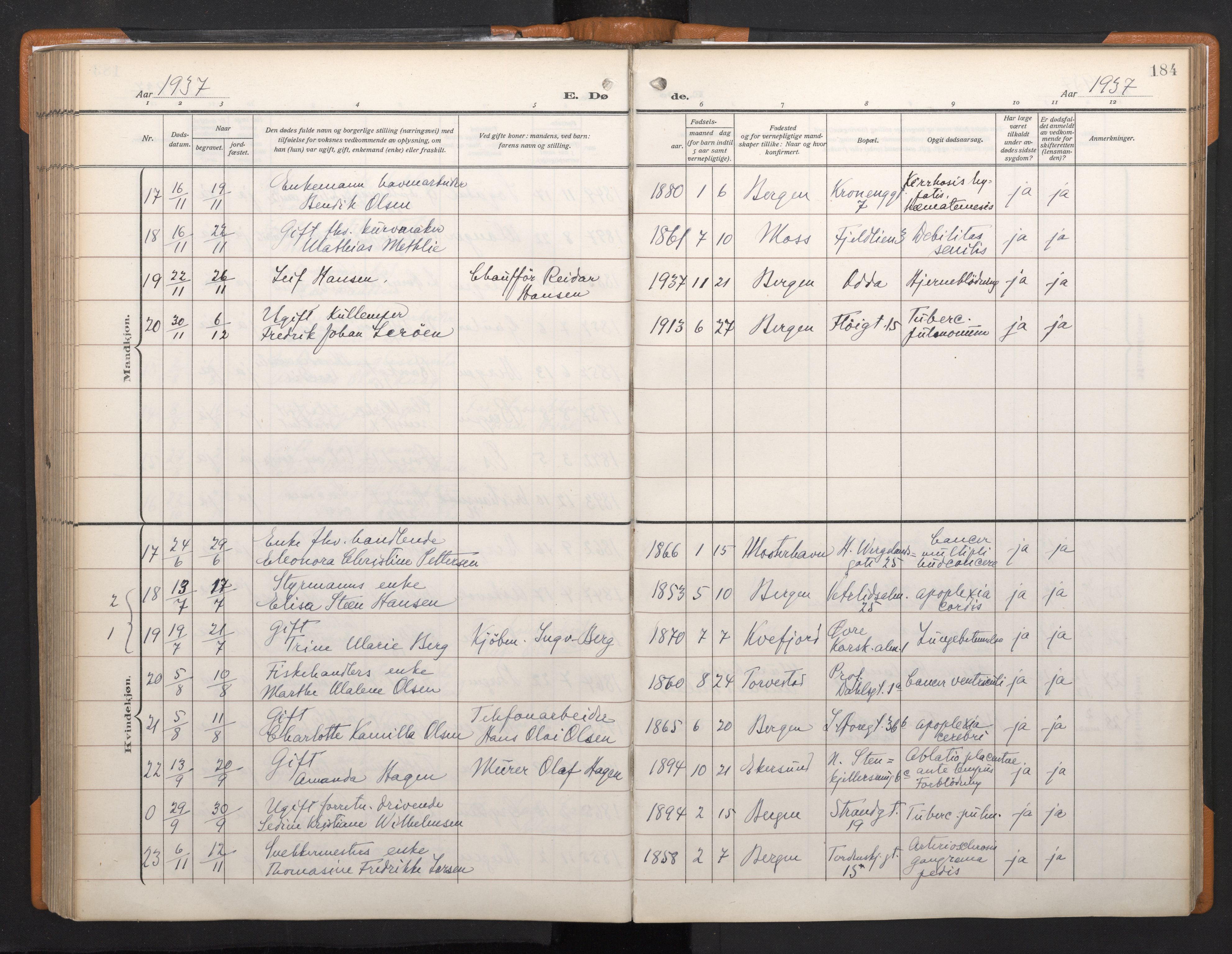 Korskirken sokneprestembete, AV/SAB-A-76101/H/Haa/L0048: Parish register (official) no. E 6, 1910-1960, p. 183b-184a