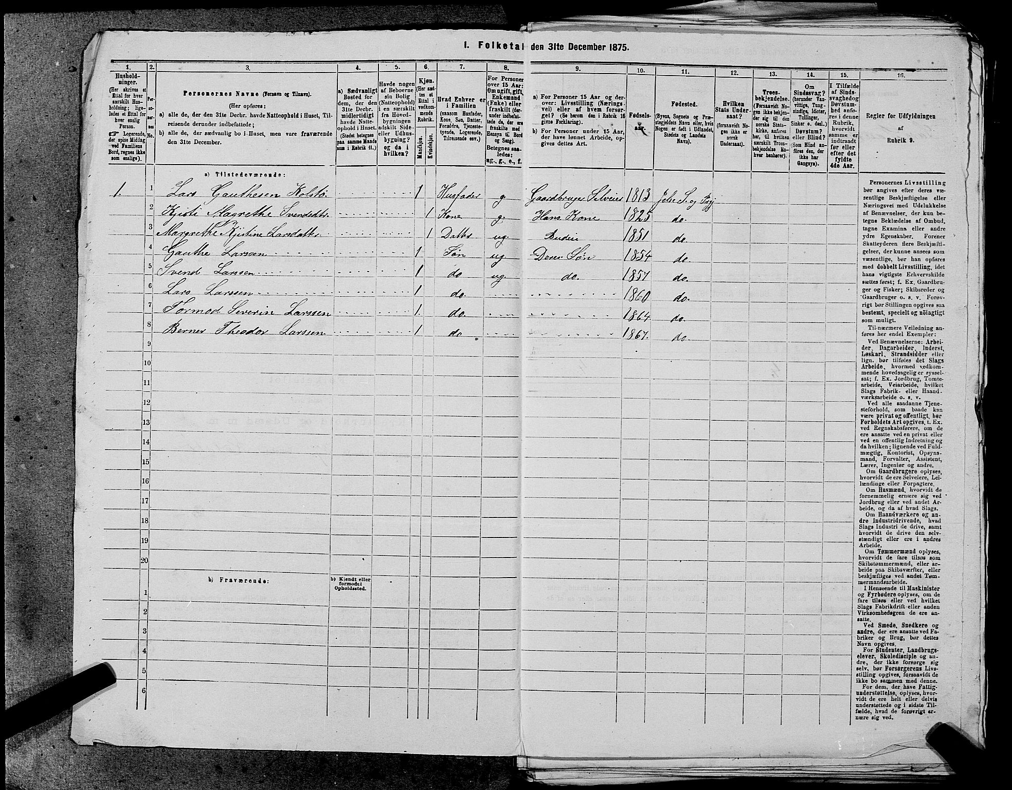 SAST, 1875 census for 1138P Jelsa, 1875, p. 186