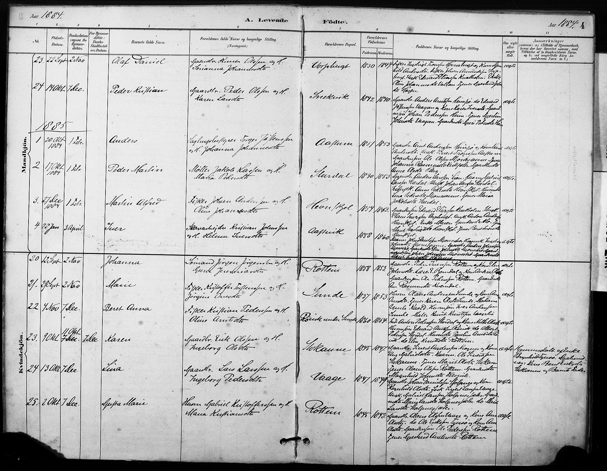 Ministerialprotokoller, klokkerbøker og fødselsregistre - Sør-Trøndelag, SAT/A-1456/633/L0518: Parish register (official) no. 633A01, 1884-1906, p. 4