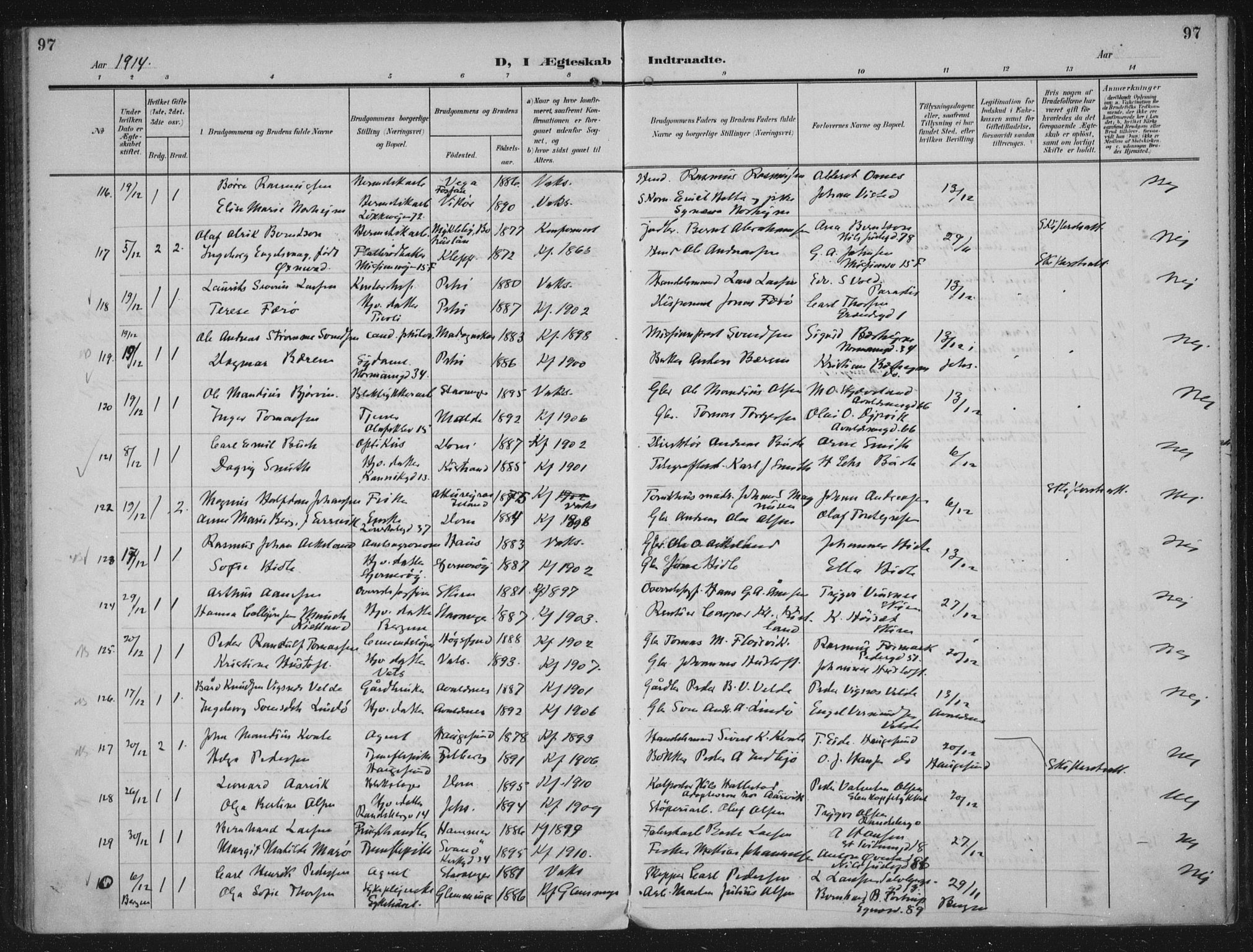 Domkirken sokneprestkontor, AV/SAST-A-101812/002/A/L0016: Parish register (official) no. A 33, 1905-1922, p. 97