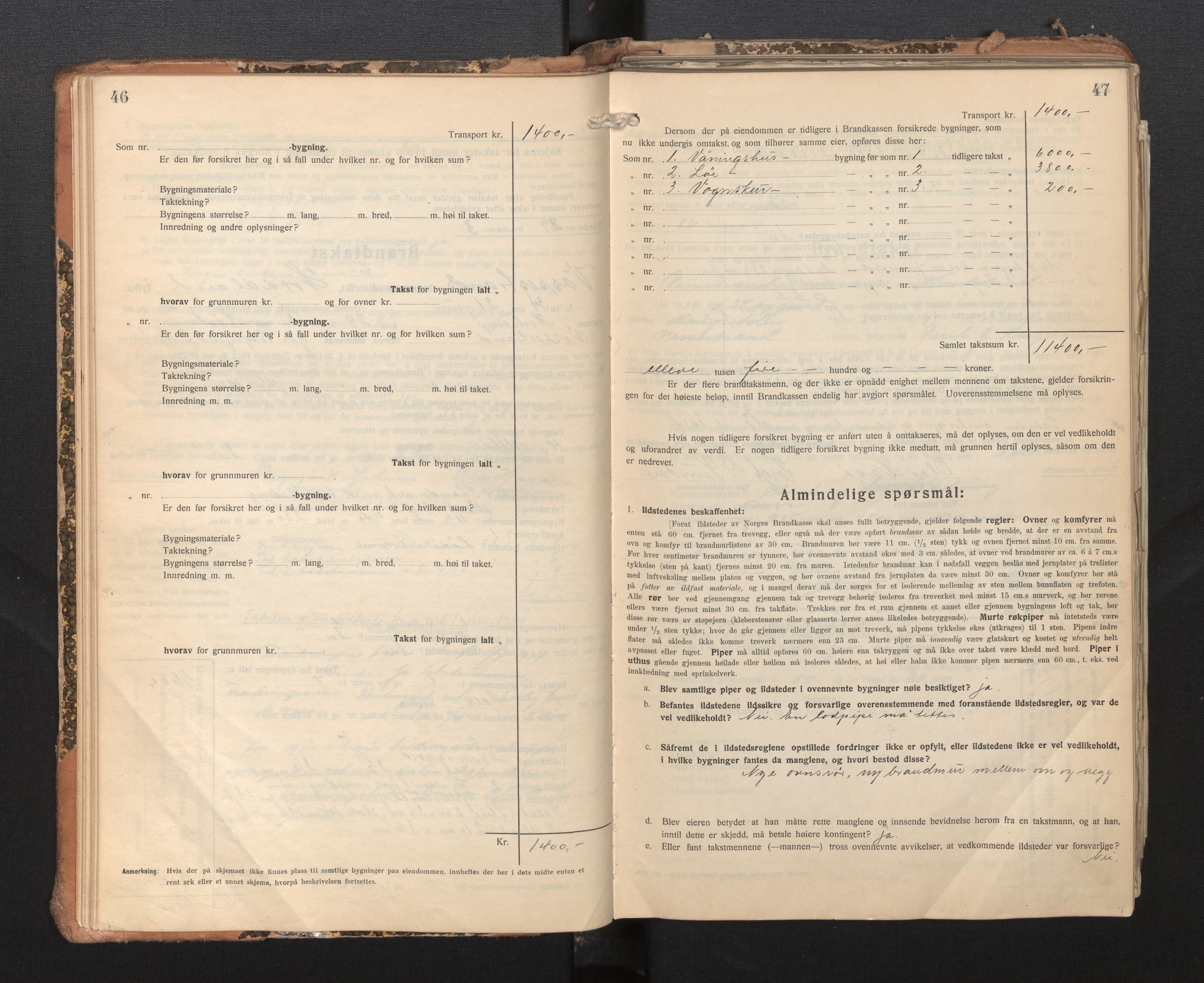 Lensmannen i Vossestrand, AV/SAB-A-35901/0012/L0002: Branntakstprotokoll, skjematakst, 1929-1955, p. 46-47