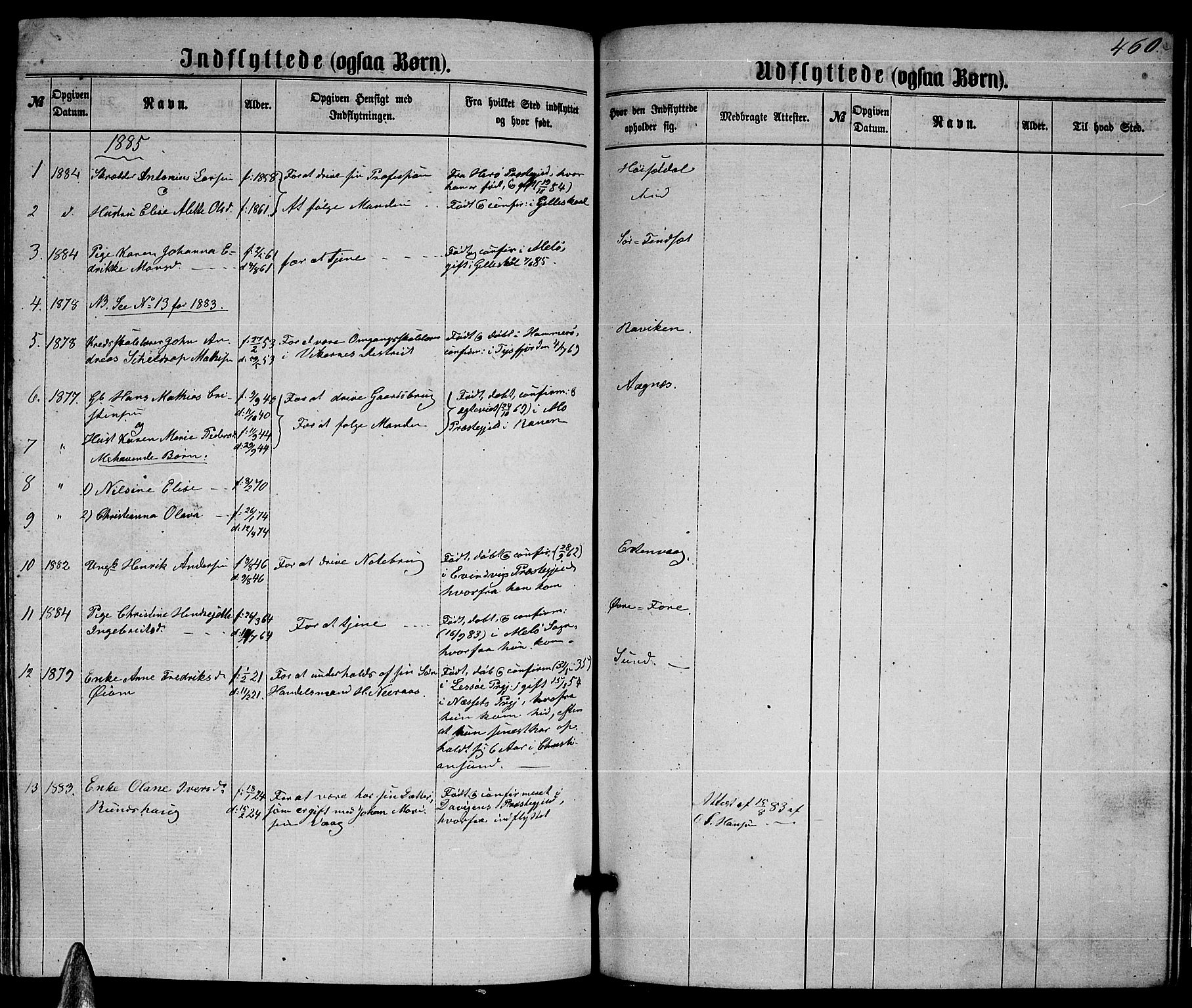 Ministerialprotokoller, klokkerbøker og fødselsregistre - Nordland, AV/SAT-A-1459/805/L0107: Parish register (copy) no. 805C03, 1862-1885, p. 460