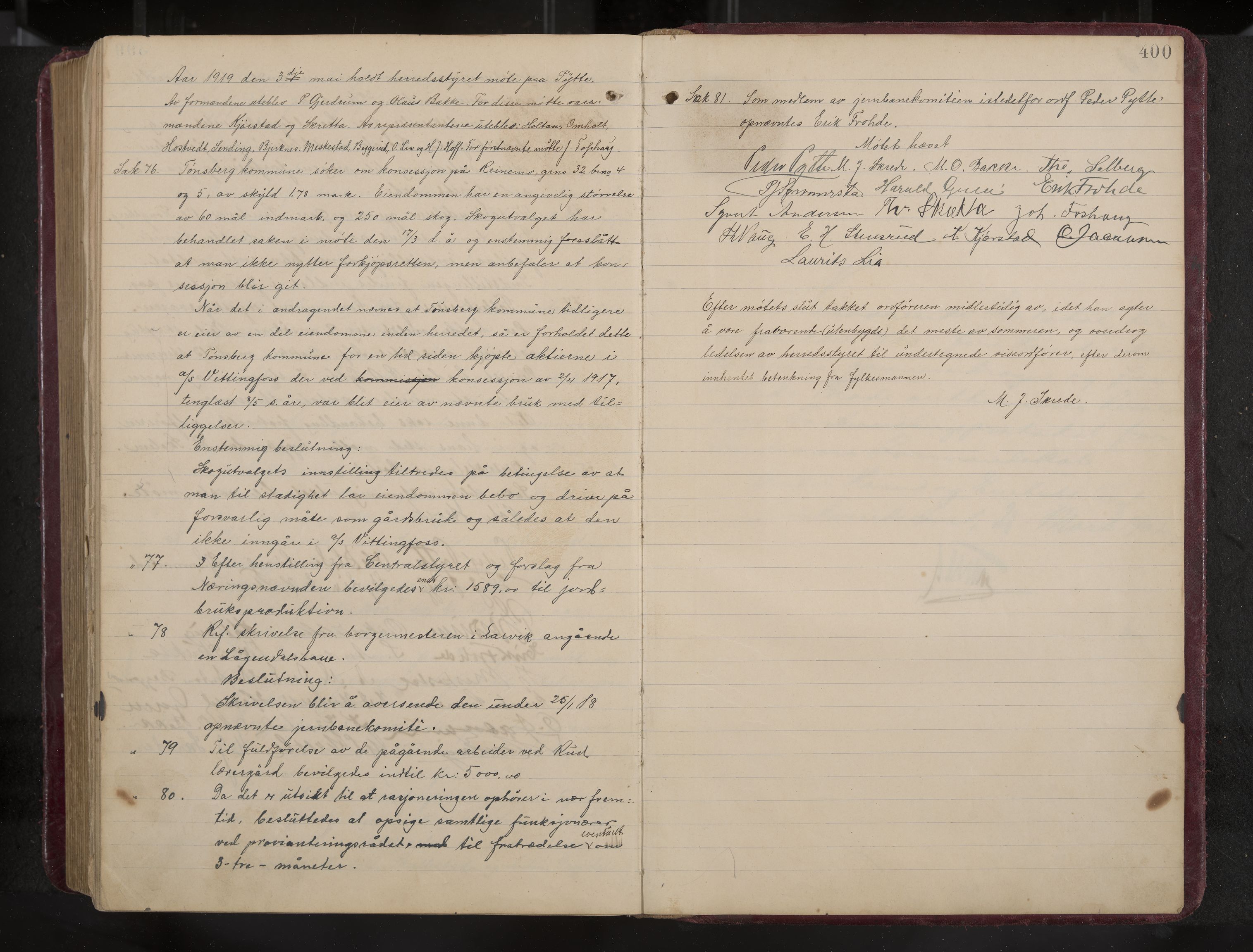 Ytre Sandsvær formannskap og sentraladministrasjon, IKAK/0629021/A/Aa/L0001: Møtebok med register, 1902-1919, p. 400