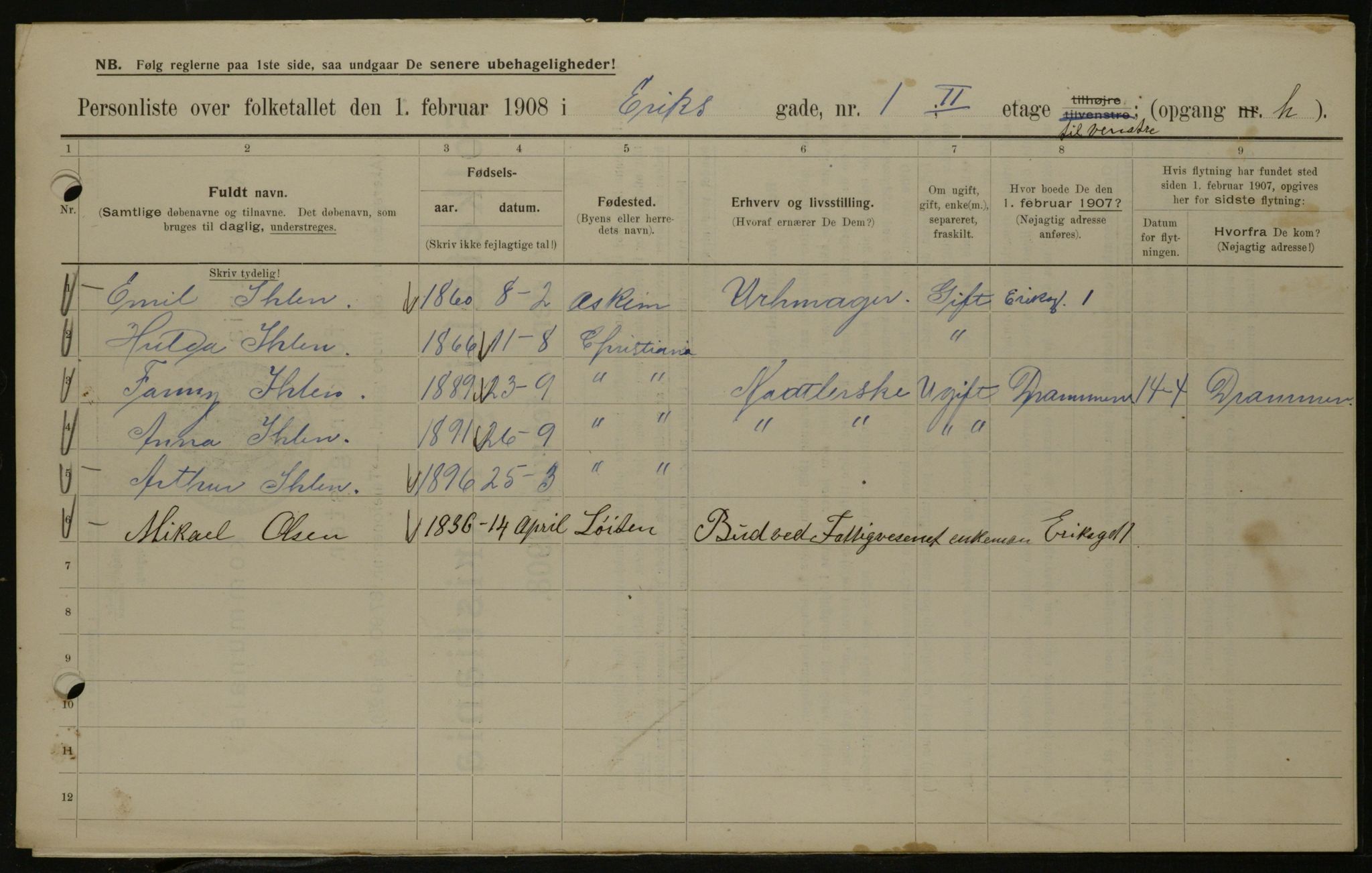 OBA, Municipal Census 1908 for Kristiania, 1908, p. 17935