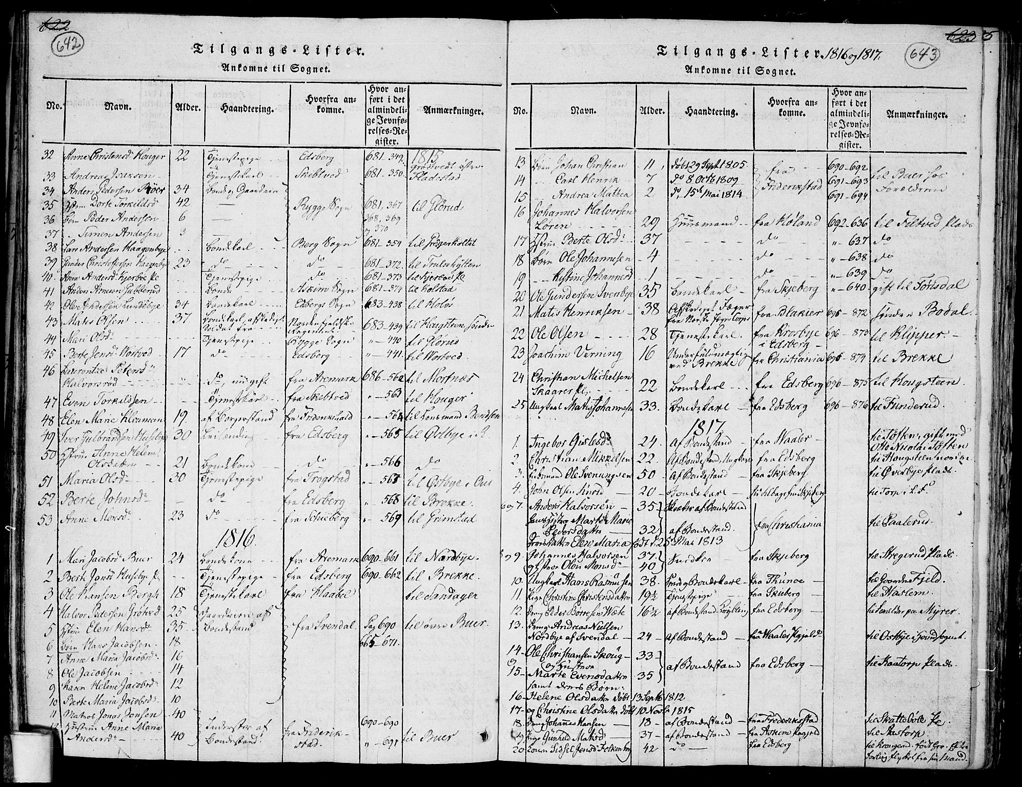 Rakkestad prestekontor Kirkebøker, SAO/A-2008/F/Fa/L0006: Parish register (official) no. I 6, 1814-1824, p. 642-643