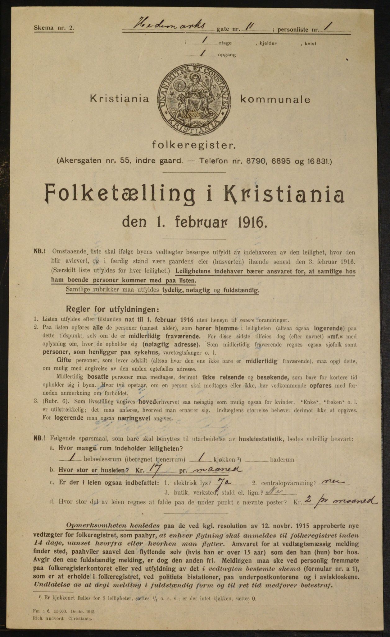 OBA, Municipal Census 1916 for Kristiania, 1916, p. 36524