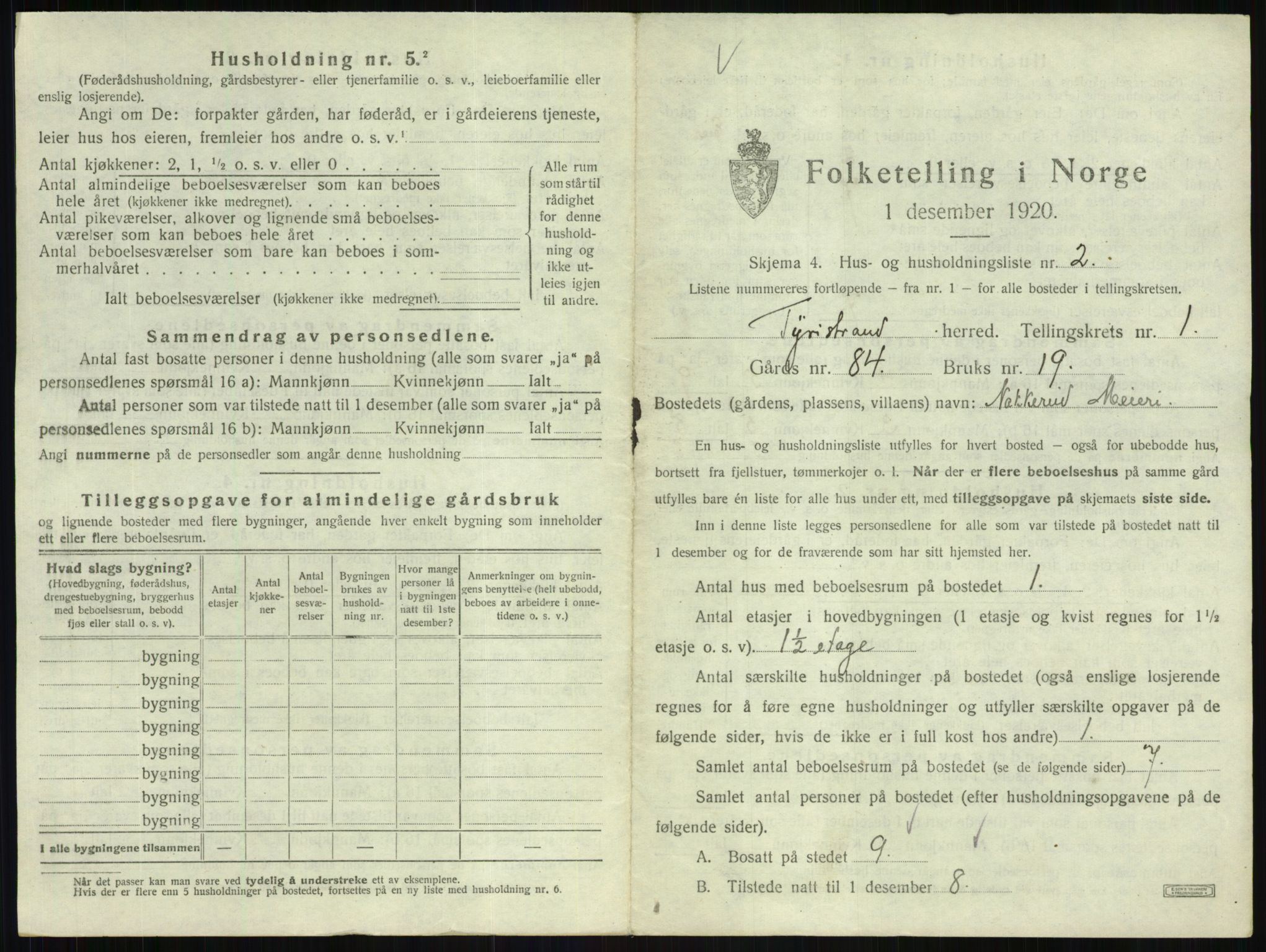 SAKO, 1920 census for Tyristrand, 1920, p. 25