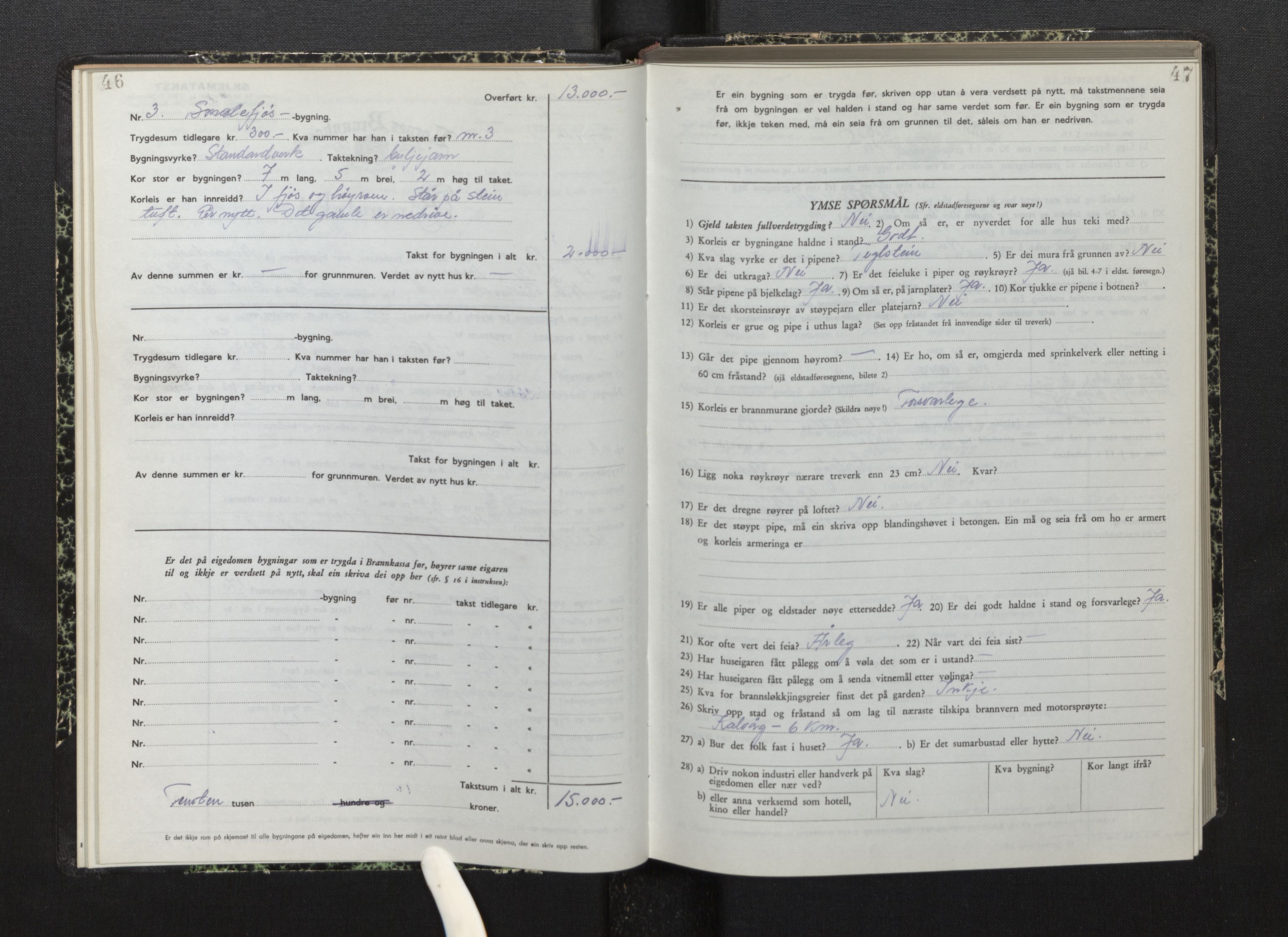 Lensmannen i Bremanger, SAB/A-26701/0012/L0010: Branntakstprotokoll, skjematakst, 1950-1955, p. 46-47