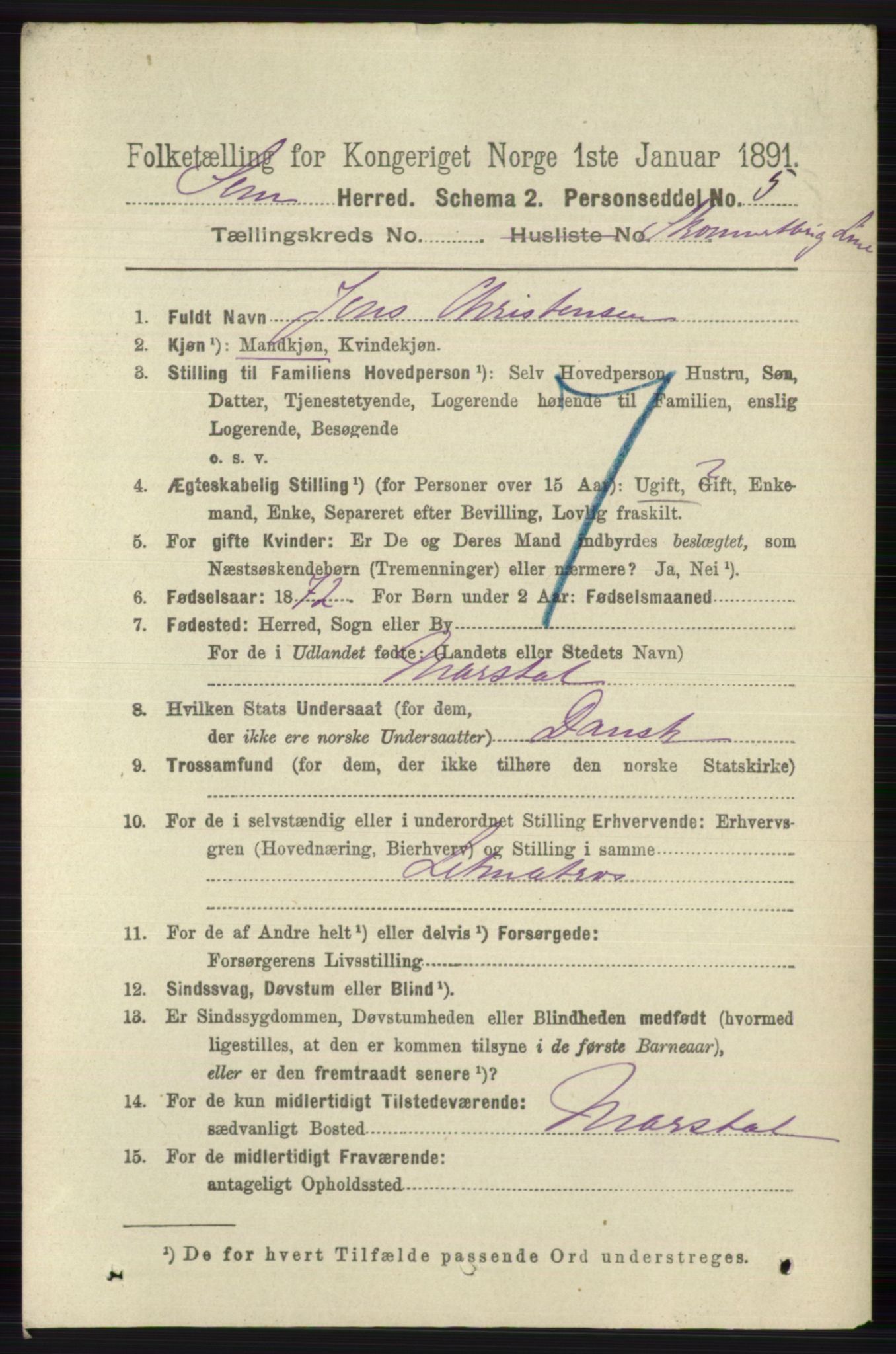 RA, 1891 census for 0721 Sem, 1891, p. 7405