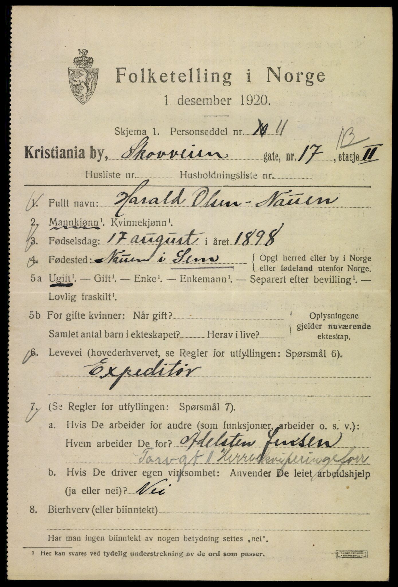 SAO, 1920 census for Kristiania, 1920, p. 516393