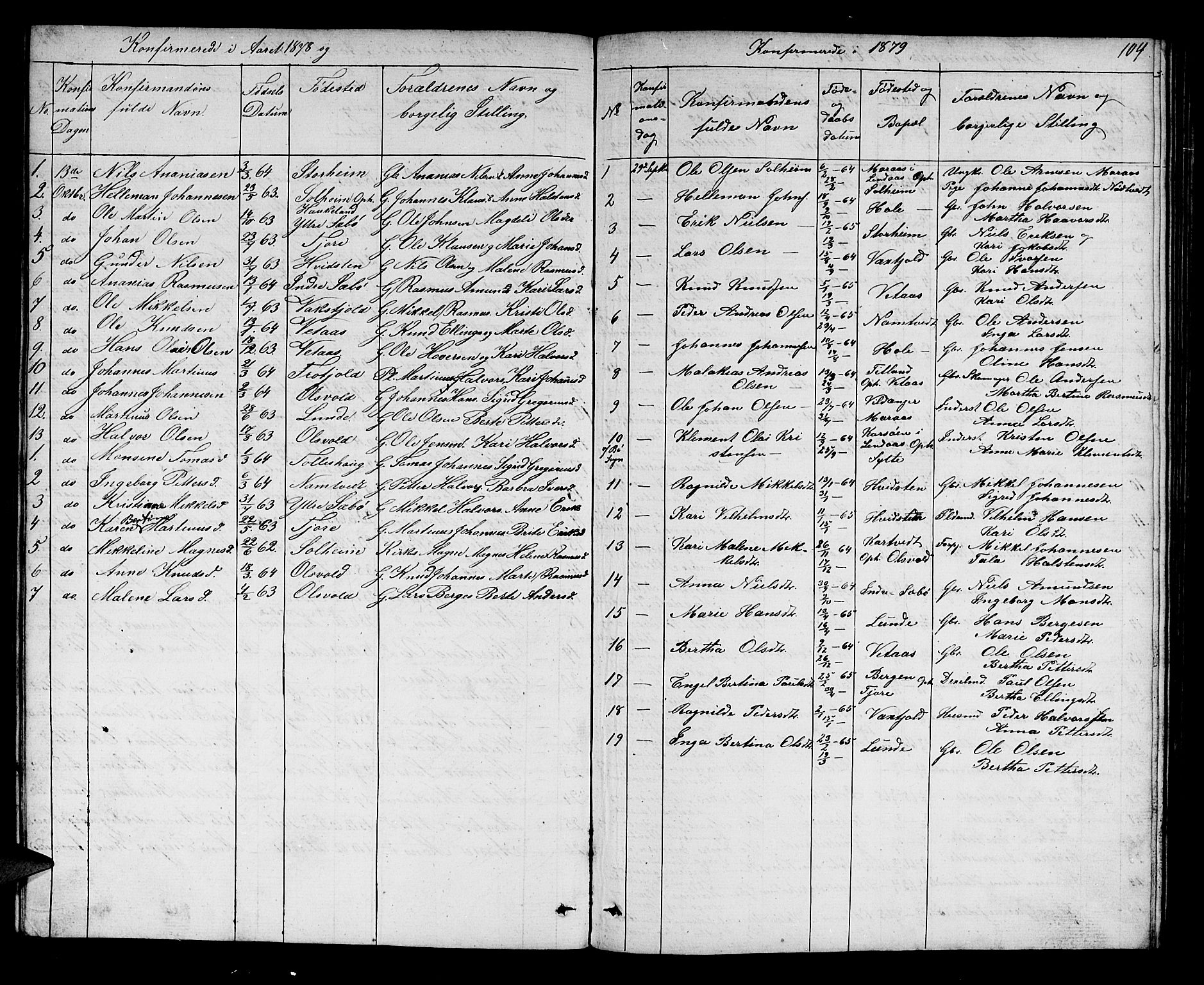 Manger sokneprestembete, SAB/A-76801/H/Hab: Parish register (copy) no. D 1, 1859-1882, p. 104