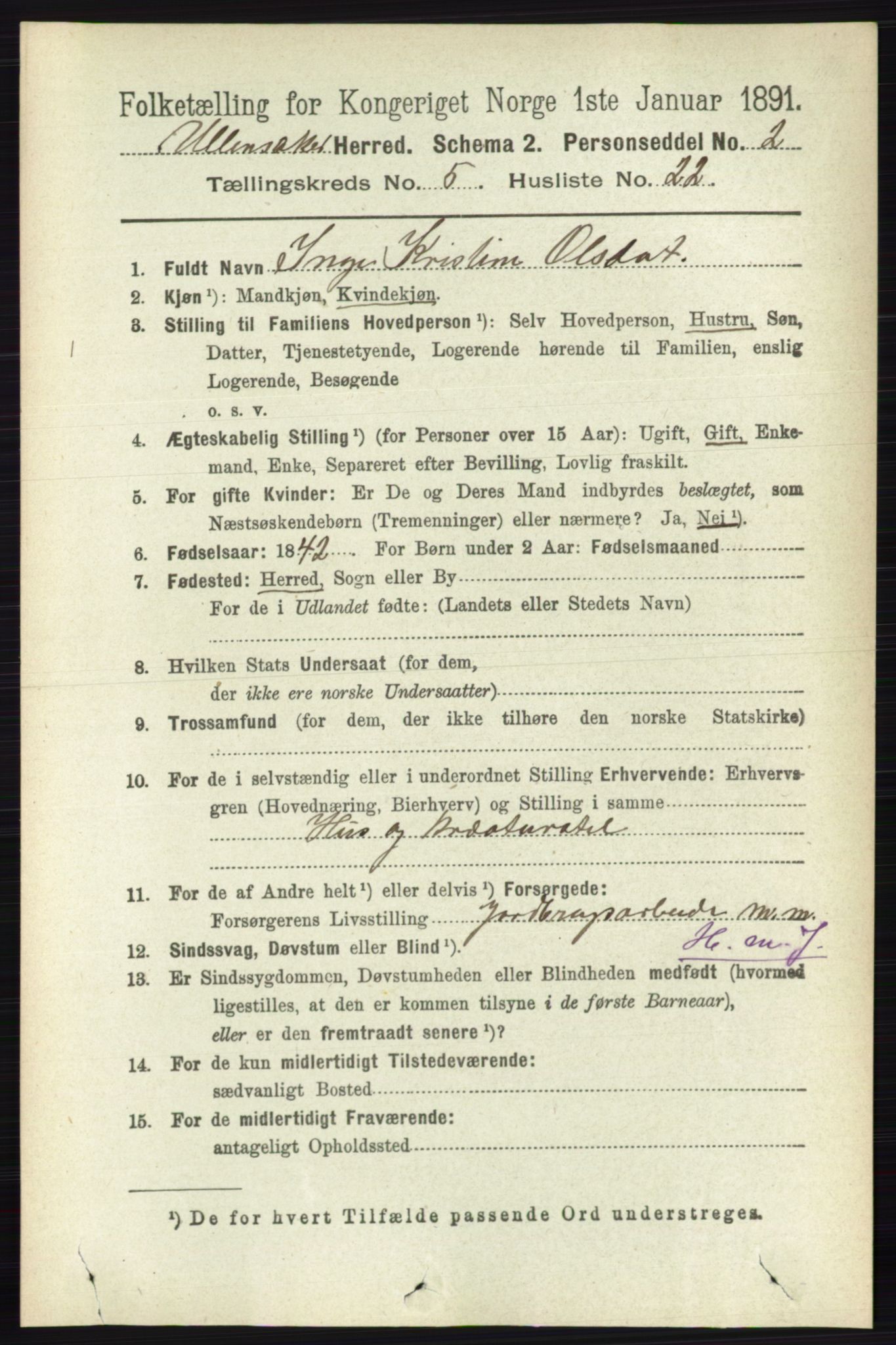 RA, 1891 census for 0235 Ullensaker, 1891, p. 2213