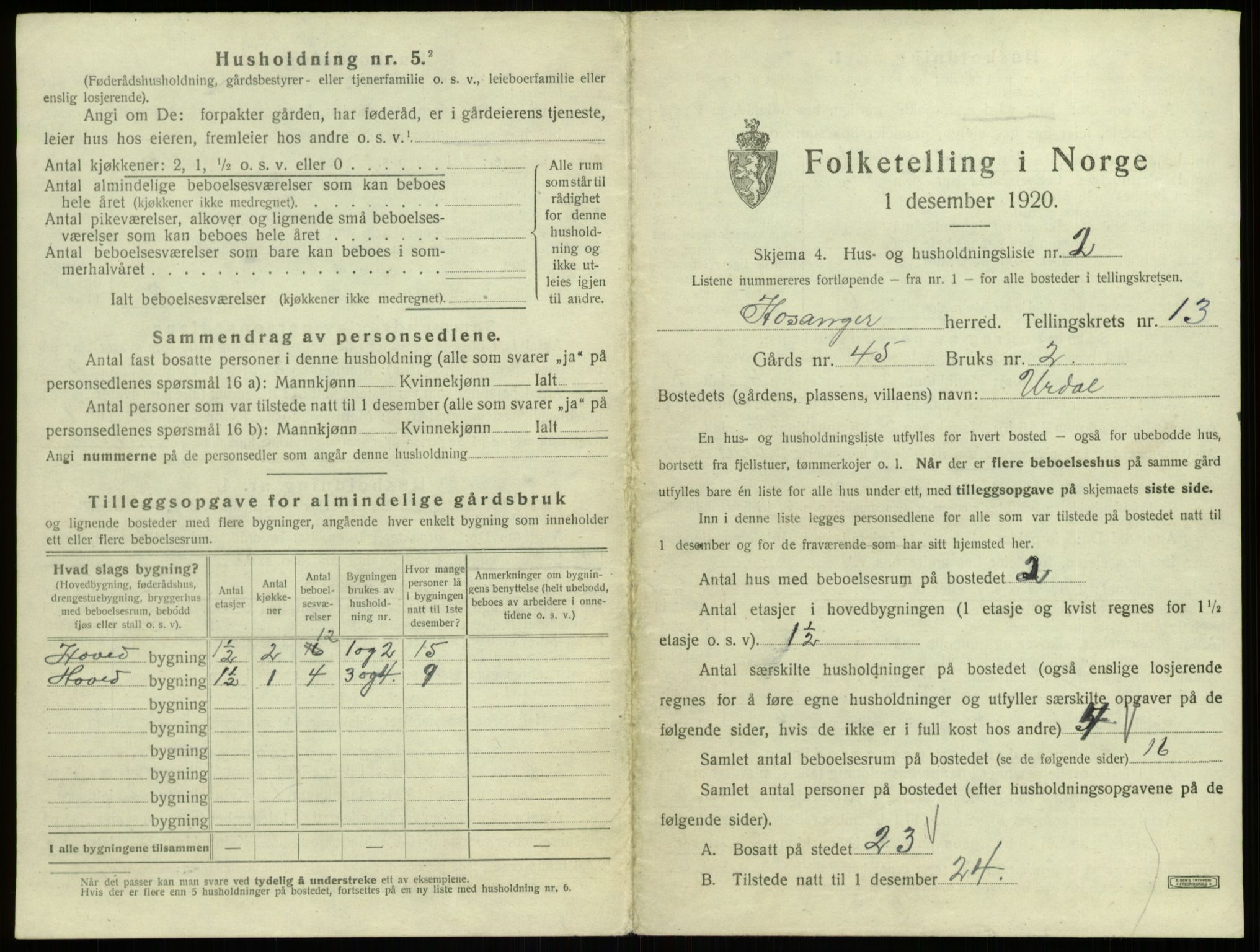 SAB, 1920 census for Hosanger, 1920, p. 675