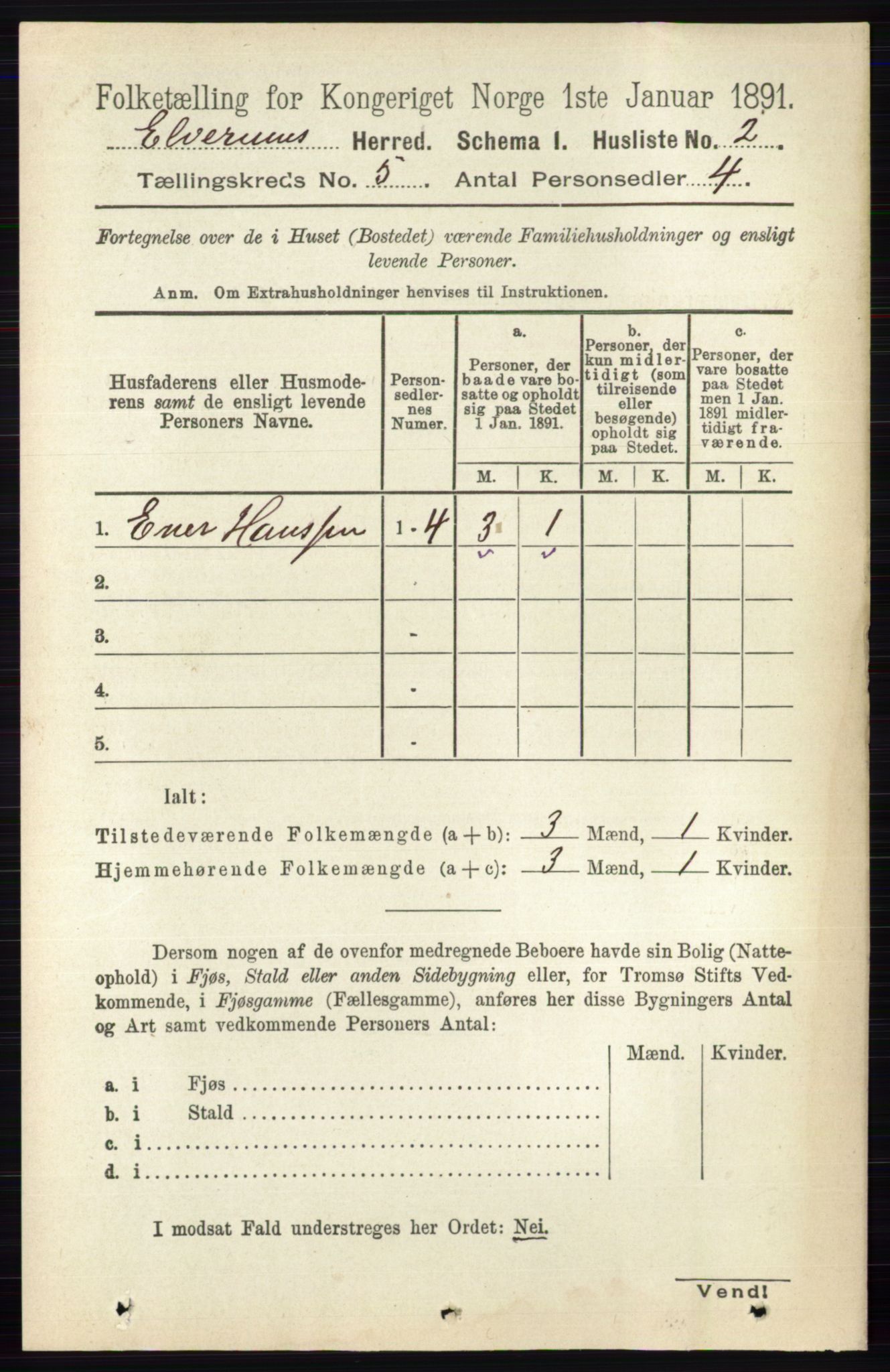 RA, 1891 census for 0427 Elverum, 1891, p. 2931