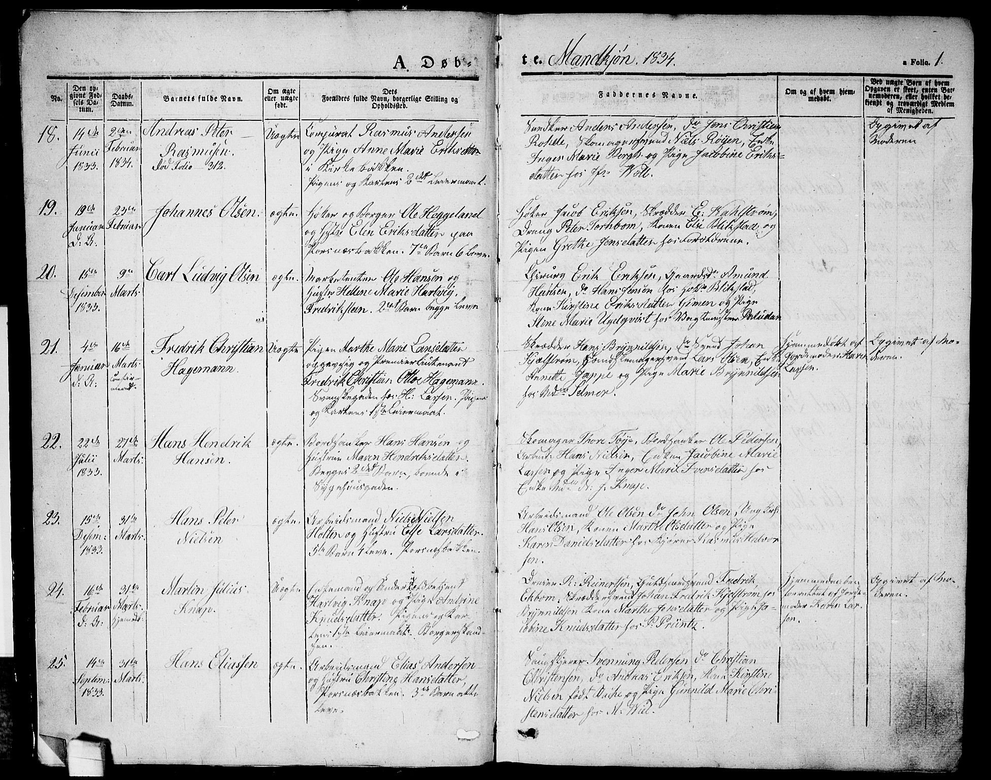 Halden prestekontor Kirkebøker, SAO/A-10909/G/Ga/L0003: Parish register (copy) no. 3, 1834-1844, p. 1